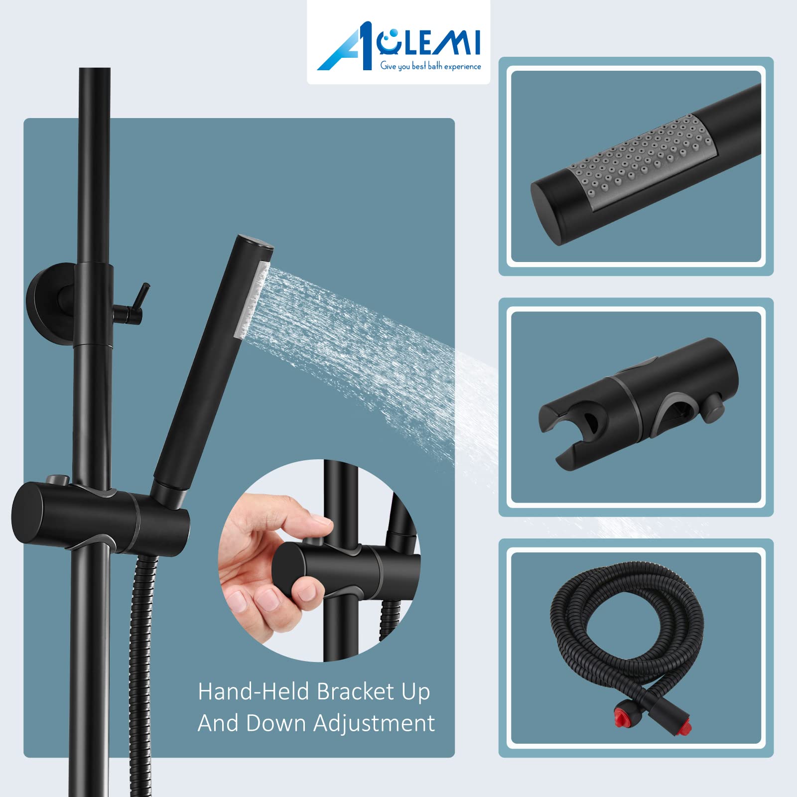 Aolemi Matte Black Outdoor Shower Faucet - SUS304 Stainless Steel 8 Inch Rainfall Shower Head System with Wall Mount Kit - NPT 1/2