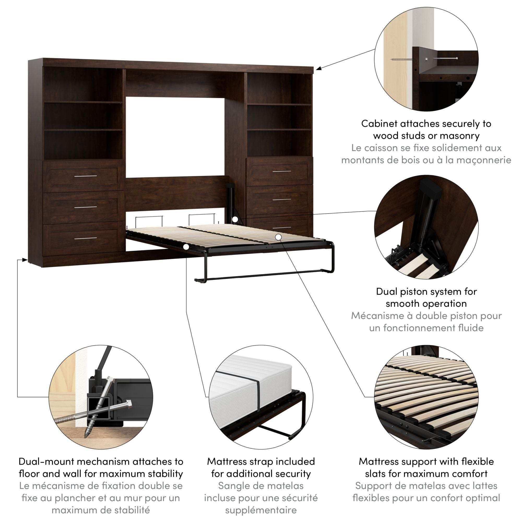 Pur Full Murphy Wall Bed with 2 Storage Units & Drawers (131