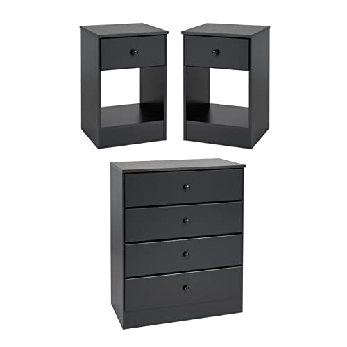 Home Square 3-Piece Bedroom Set - Black Nightstand Pair & 4-Drawer Dresser | Complete Bedroom Furniture for Master & Guest Rooms