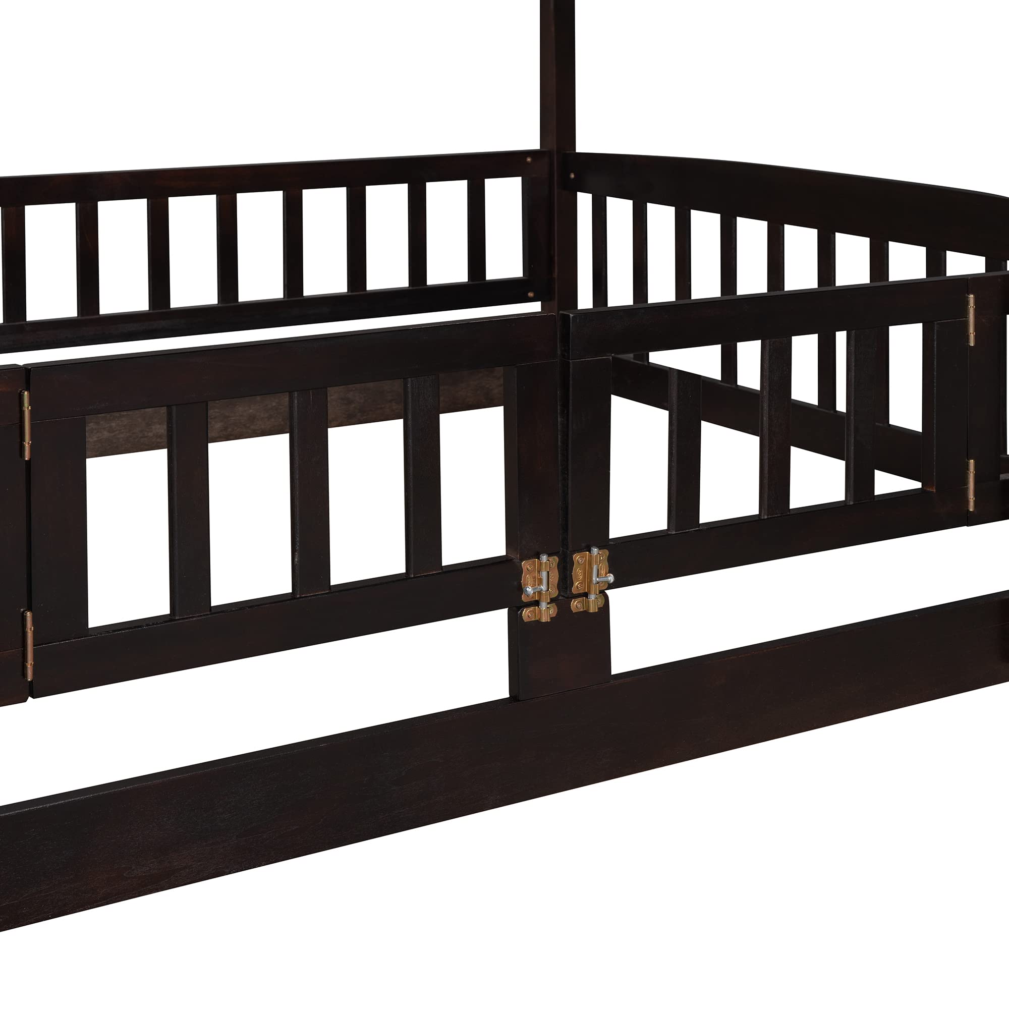 Harper & Bright Designs Full Over Full Bunk Bed with Slide, Safety Fence & Ladder - Espresso Wood Low Bunk Bed for Kids, Toddlers, Boys & Girls - Perfect for Small Bedrooms, Shared Kids Rooms & Sleepovers