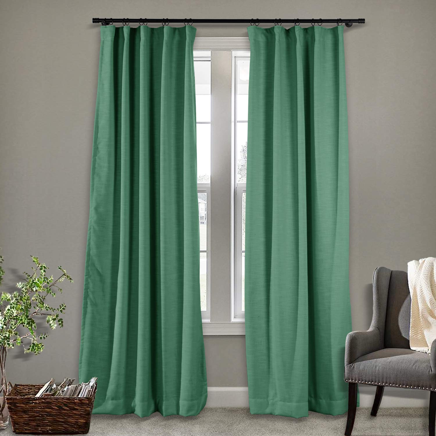 Frelement Breathable Faux Linen Blackout Curtains - Noise Reducing Thermal Insulated Drapes with 4-in-1 Header for Bedroom, Living Room & Office - 52x96 Inches, Single Panel (Peacock Design) - Perfect for Light Control, Privacy & Energy Savings