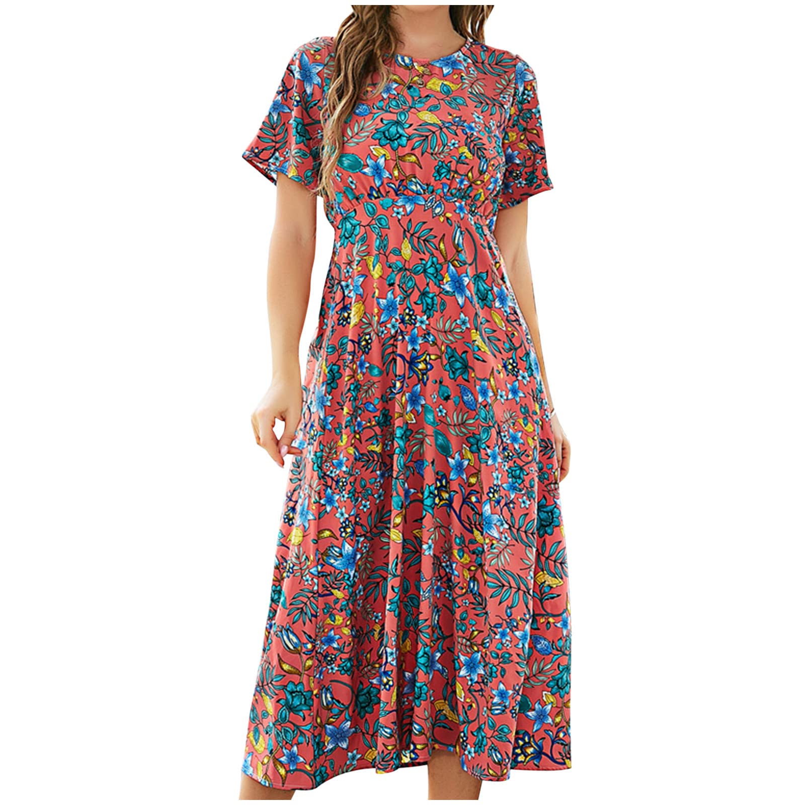 2022 Women's Summer Dresses - Sexy Casual Backless Pleated Floral Print Long Midi Dress | Beachwear, Vacation Outfits & Party Wear