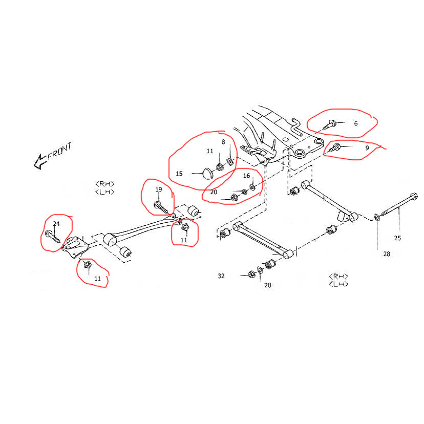 Subaru GD Rear Lateral Link & Trailing Arm Hardware Kit - Complete Suspension Upgrade for WRX/STI (2002-2007) | Durable Replacement Parts for Performance Driving & Off-Road Use