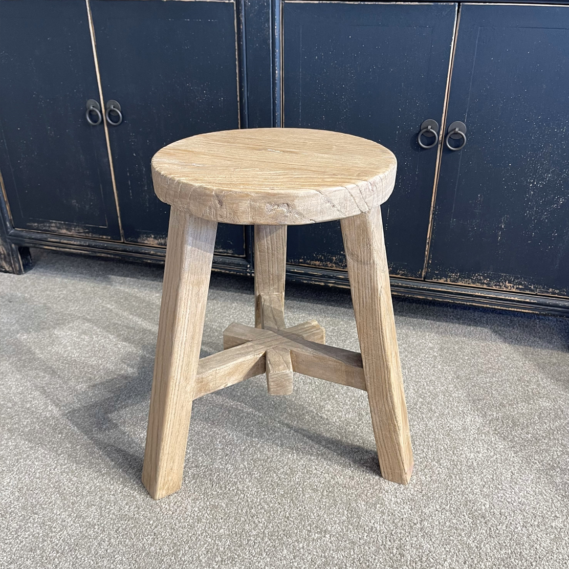 Malaga Round Wooden Side Table Stool - Rustic End Table, Nightstand, or Bedside Stool for Living Room, Bedroom, and Patio Decor