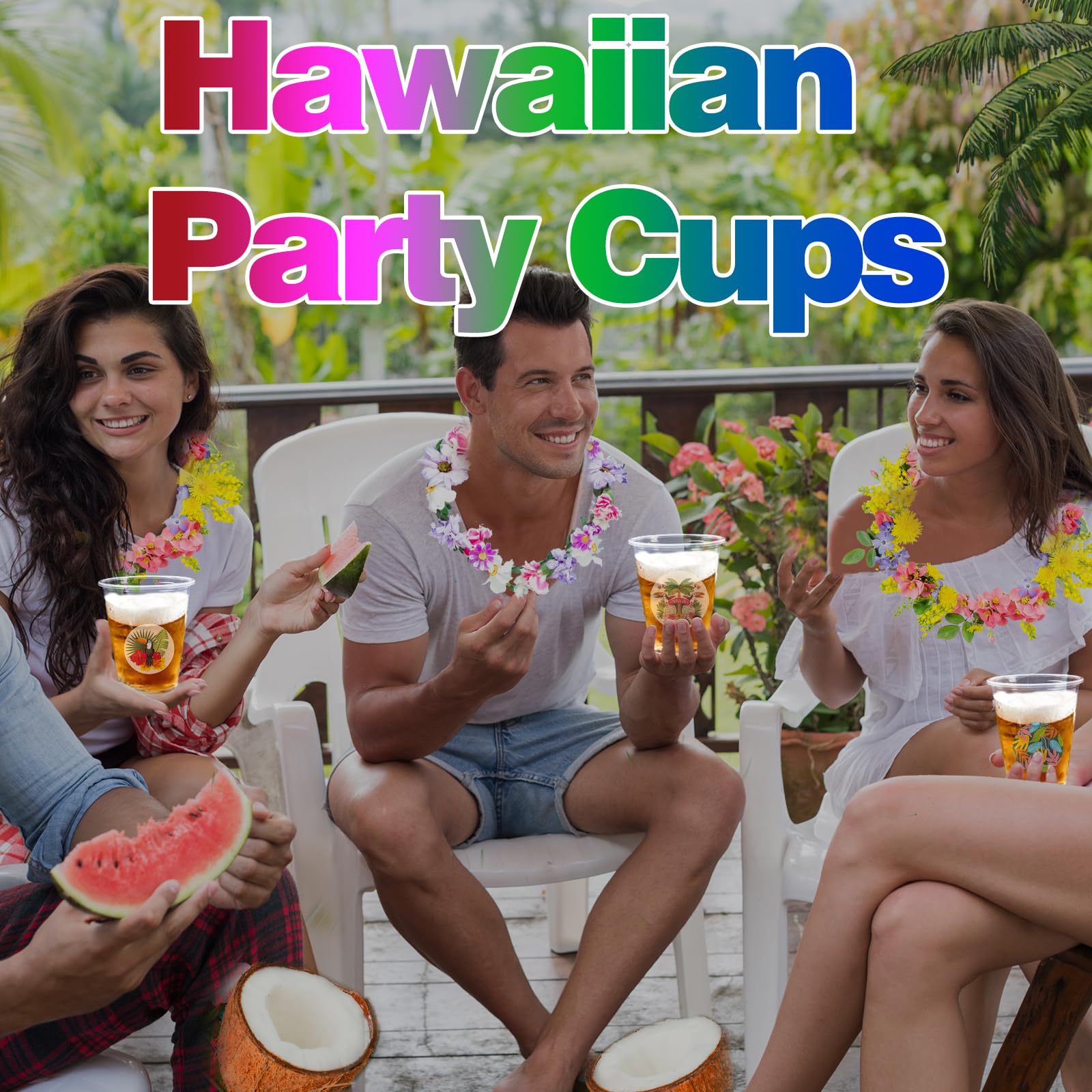 25 Glow in the Dark Plastic Tiki Party Cups - 16oz Hawaiian Luau Cups for Tropical Themed Parties, Birthday Decorations & Moana Celebrations - Perfect for Beach Parties, Poolside Gatherings & Summer Events