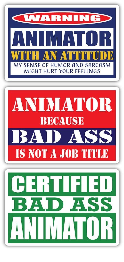 Certified Bad Ass Animator with an Attitude Stickers (Pack of 3) | Funny Job & Career Gift for Animators | Durable 3M Vinyl Decals for Laptops, Hard Hats, Windows | Perfect for Office, Workstation & Personal Belongings