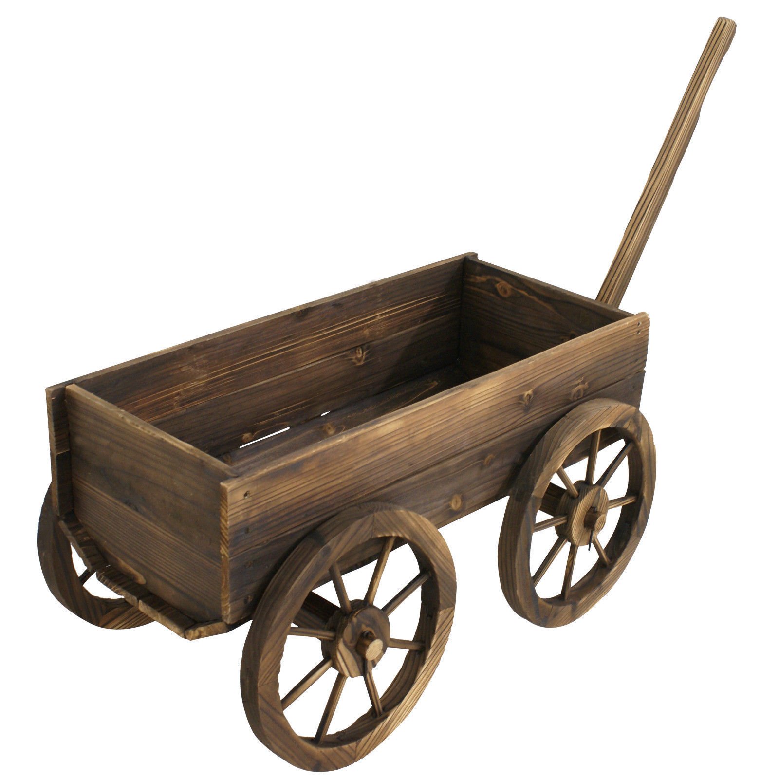 **Wooden Garden Wagon Planter with Wheels - Outdoor Flower Pot Stand for Patio, Yard, and Home Decor - Perfect for Plants, Herbs, and Decorative Displays**