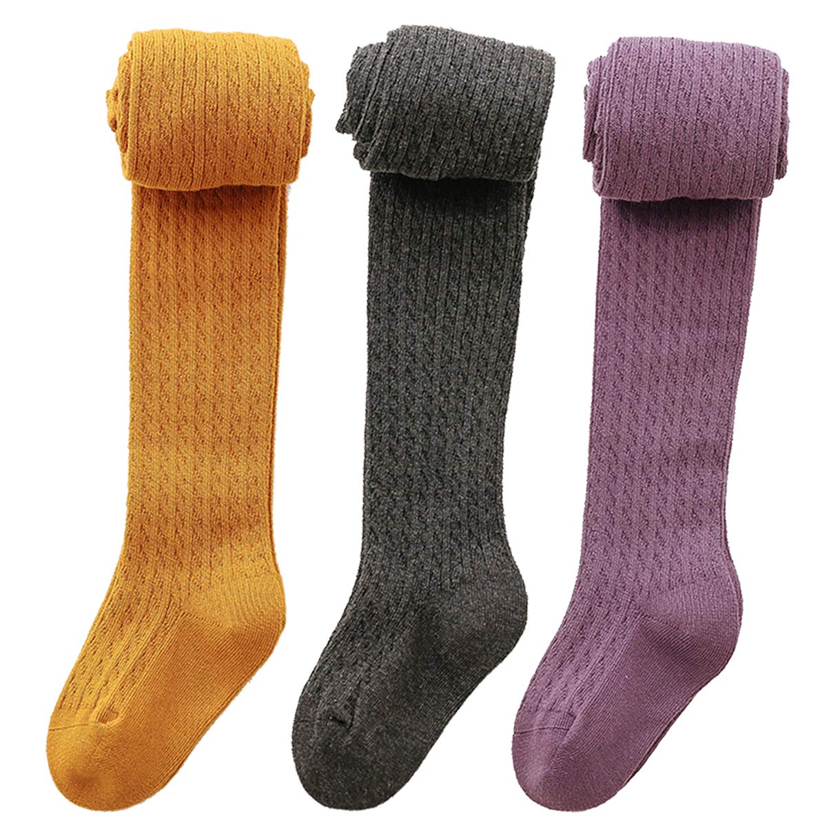 Vanberfia Baby Girls Cable Knit Tights & Leggings 3-Pack - Soft Stockings for Infants & Toddlers 2-10T | Warm Winter Wear for Playdates, Daycare & Family Outings