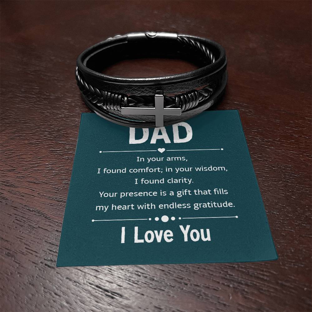 Personalized Leather Cross Bracelet for Dad with Message Card - Thoughtful Birthday & Christmas Gift for Father - Perfect for Daily Wear, Special Occasions & Religious Events