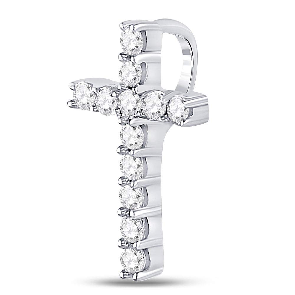 10K White Gold Women's Round Diamond Religious Cross Pendant Necklace - 1/5 CTTW - Perfect for Church, Baptism, First Communion & Everyday Faith Jewelry