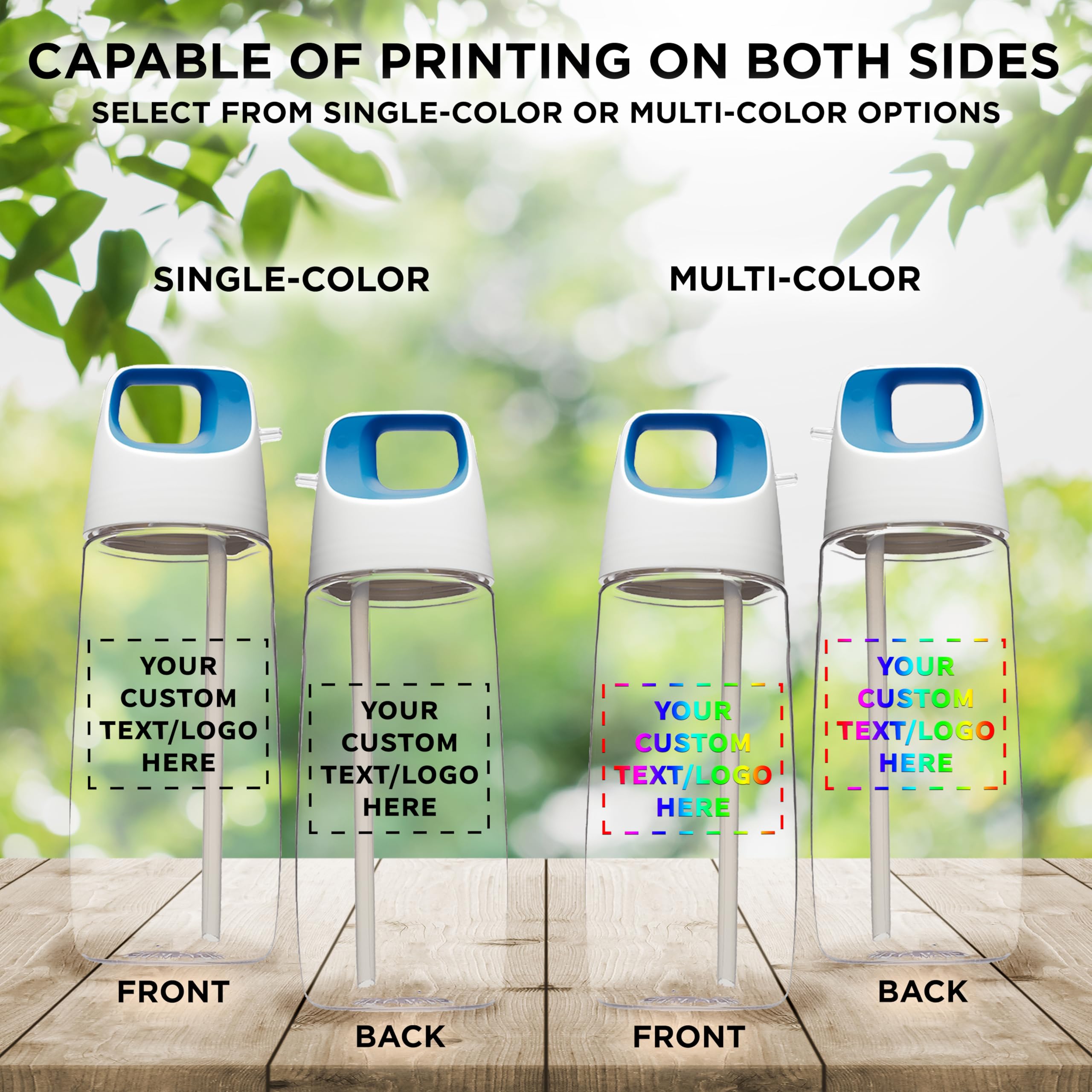 6 Pack 27 oz Plastic Water Bottles with Straw - Customizable Text & Logo - BPA-Free Tritan Material - Accent Cube Design - Perfect for Gym, School & Outdoor Activities