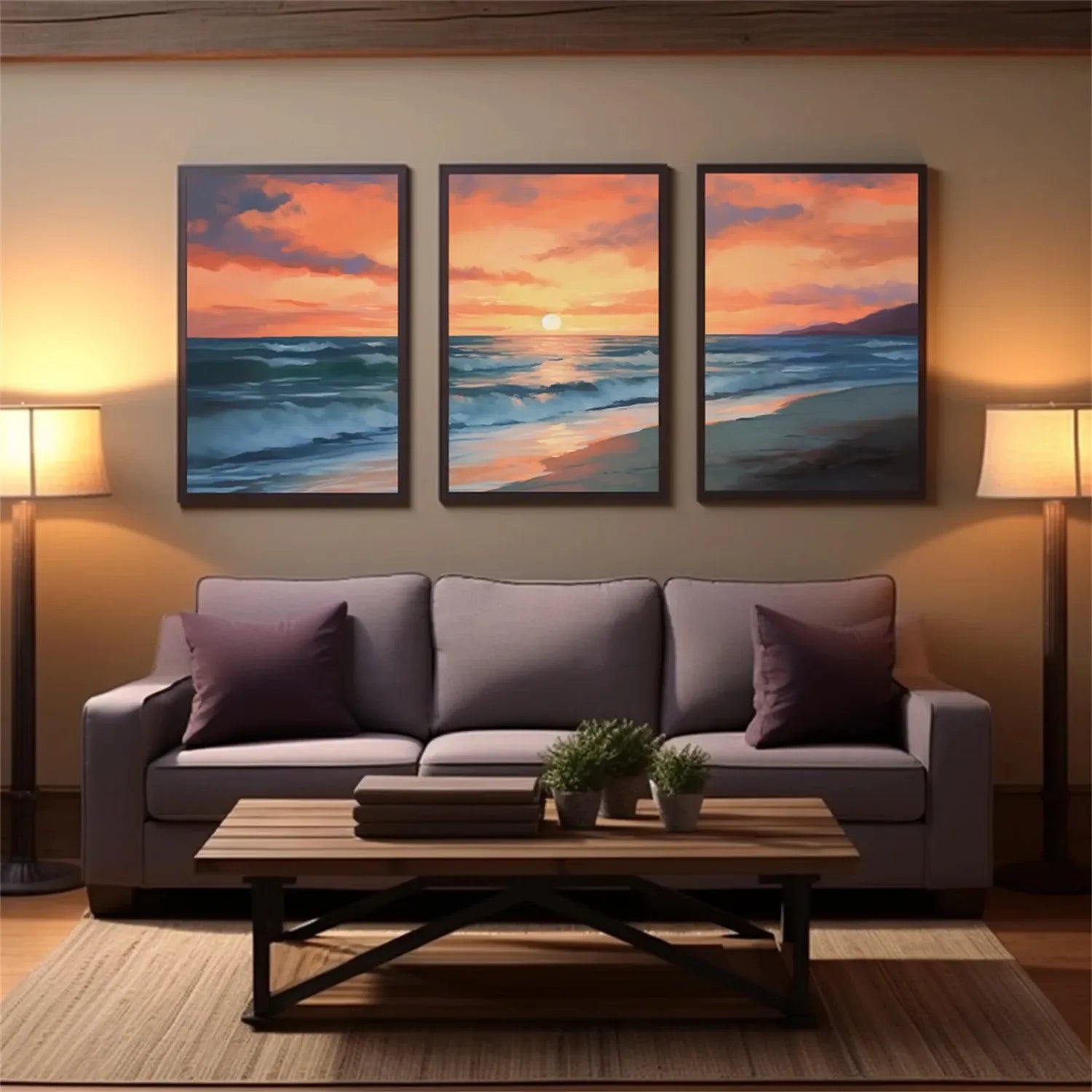 Ocean and Sky Painting Set of 3 - Coastal Wall Art Decor for Living Room, Bedroom & Office | Modern Seascape Canvas Prints | Home & Office Wall Decor