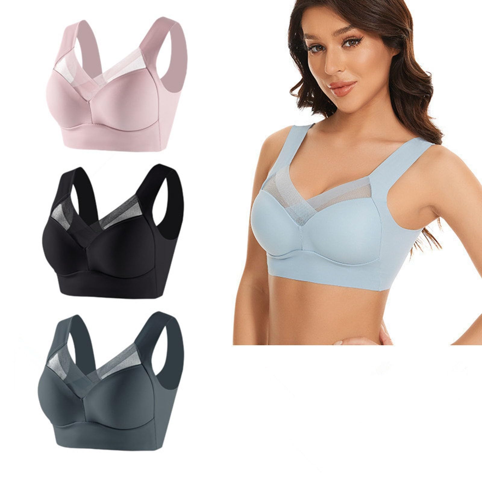 3PC Women's Comfortable Full Coverage Wireless Bras - Seamless Smoothing Everyday Bra with Mesh Back, No Underwire for Sports & Daily Wear - Perfect for Yoga, Workouts, Office & Lounge