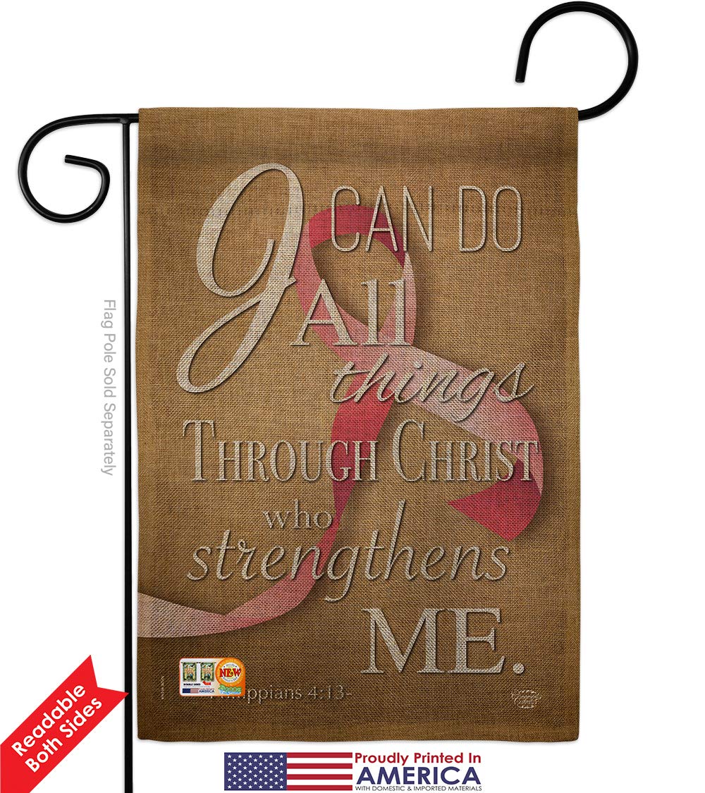 Inspirational Pink Ribbon Garden Flag - 'I Can Do All Things Through Christ' Double-Sided 13x18.5 Inch - Support Cancer, Autism & Breast Cancer Awareness - Perfect for Yard, House Decor & Survivor Gifts