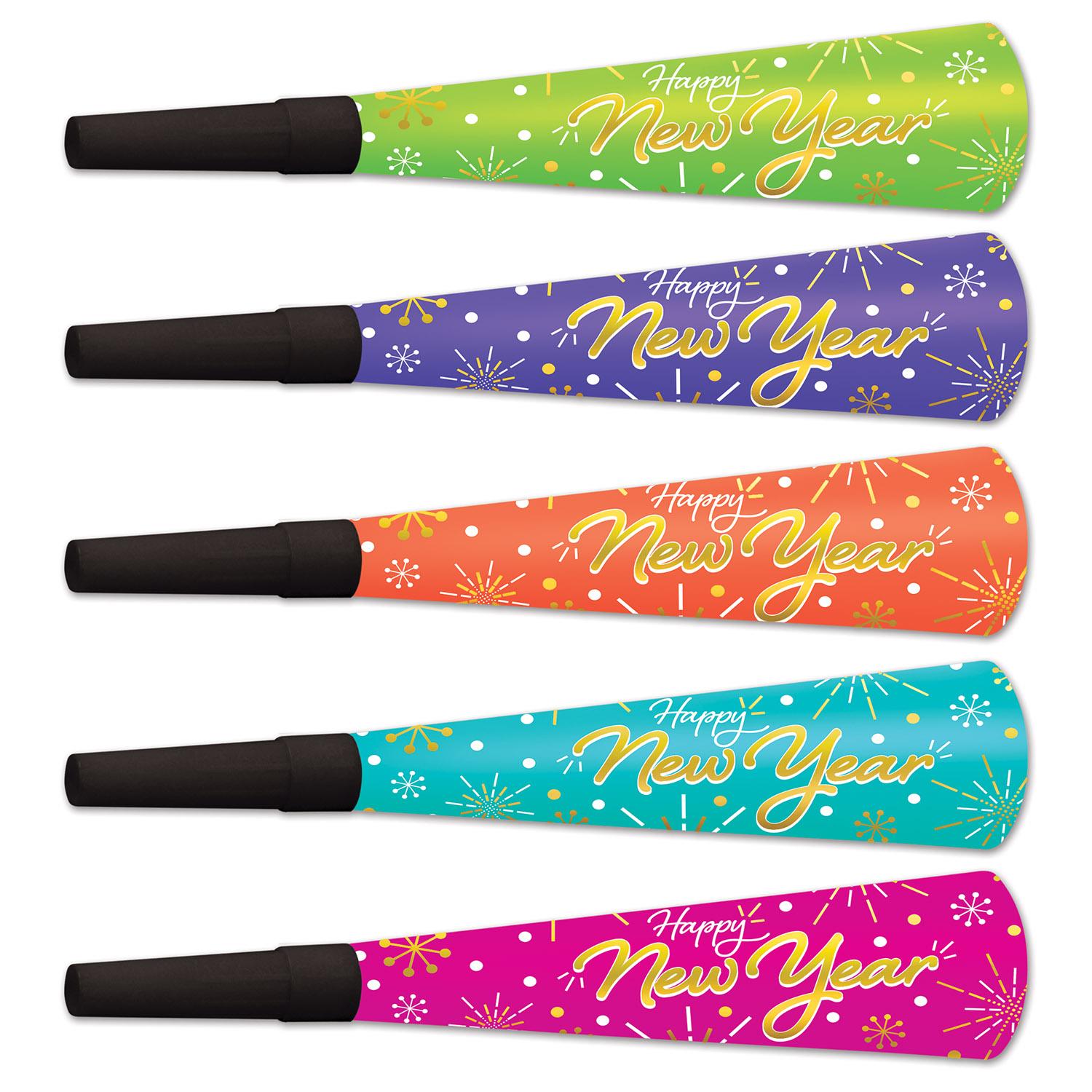 100 Pack Beistle New Year's Eve Neon Burst Party Horns - Vibrant Noise Makers for NYE Celebrations, Countdown Parties & Festive Gatherings