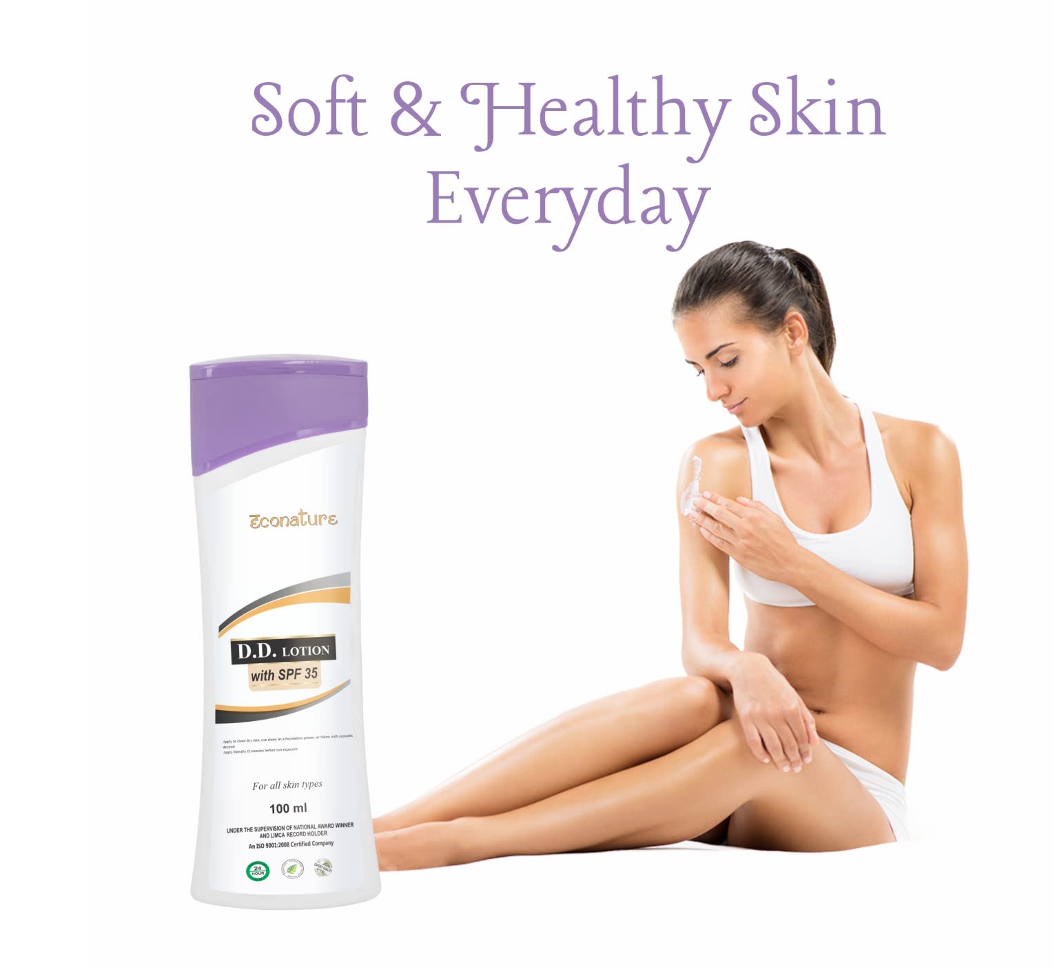 Econature Ayurvedic Body Lotion - 24 Hour Moisturizing for Dry & Normal Skin | Non-Greasy Formula with Vitamin E | 100% Natural for Smooth, Glowing Skin (100ml) | Perfect for Daily Hydration & Post-Shower Care