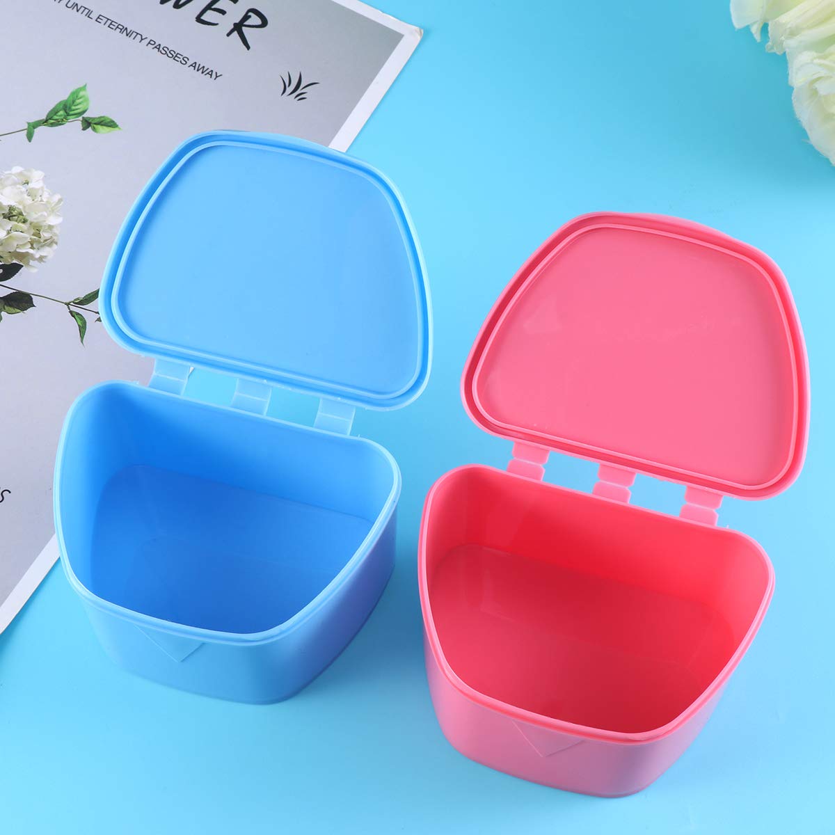 ARTIBETTER 2-Pack Pink Denture Cleaner Case with Cover & Brush - Travel-Friendly Denture Bath Container for Retainers, Dentures, and Mouthguards - Perfect for Home, Travel, and Daily Oral Care
