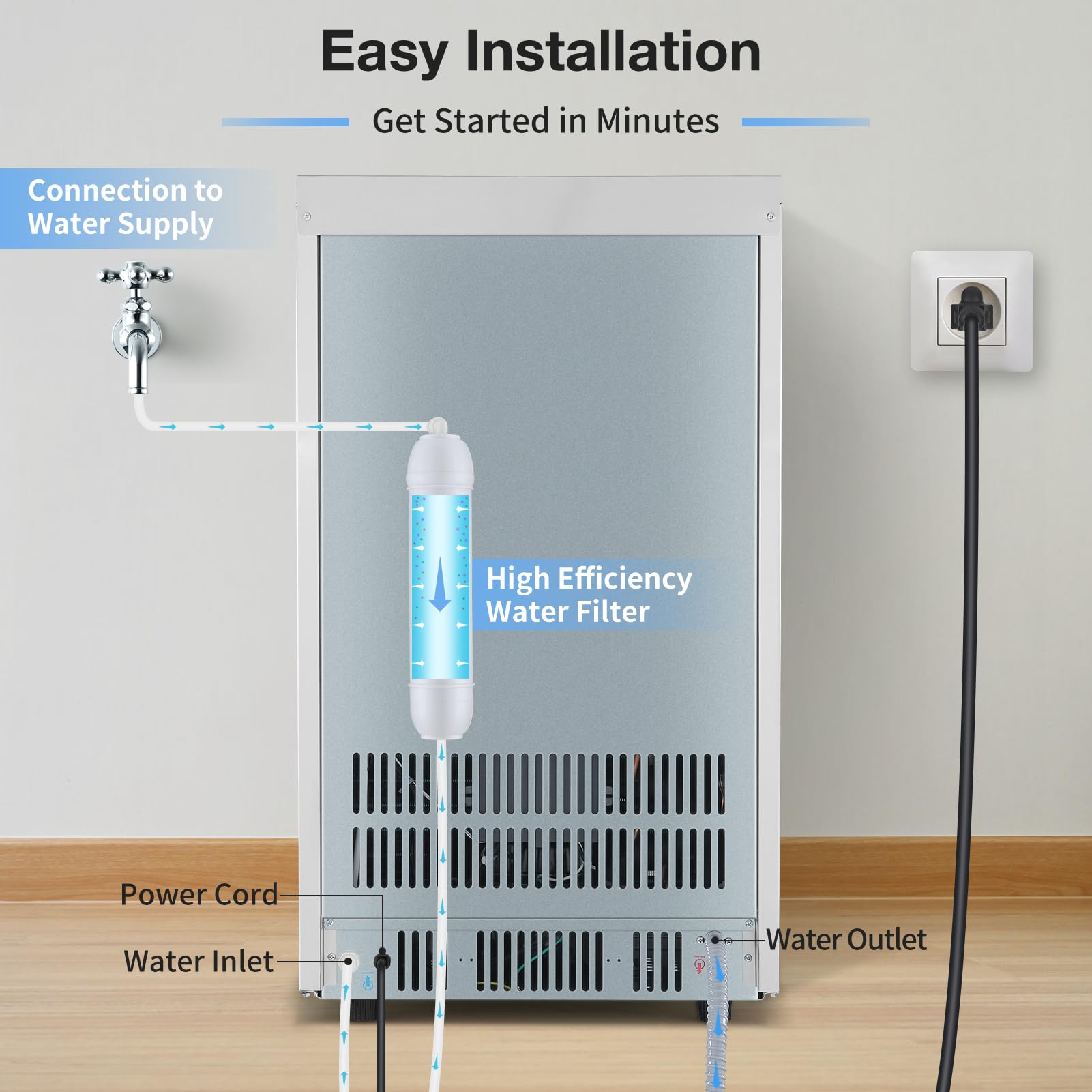 Commercial Ice Maker Machine 180LBS/Day - Self-Cleaning Stainless Steel Ice Machine with Timer & Filter for Bar, Restaurant, Home, Office - Perfect for Cocktails, Beverages & Food Preservation