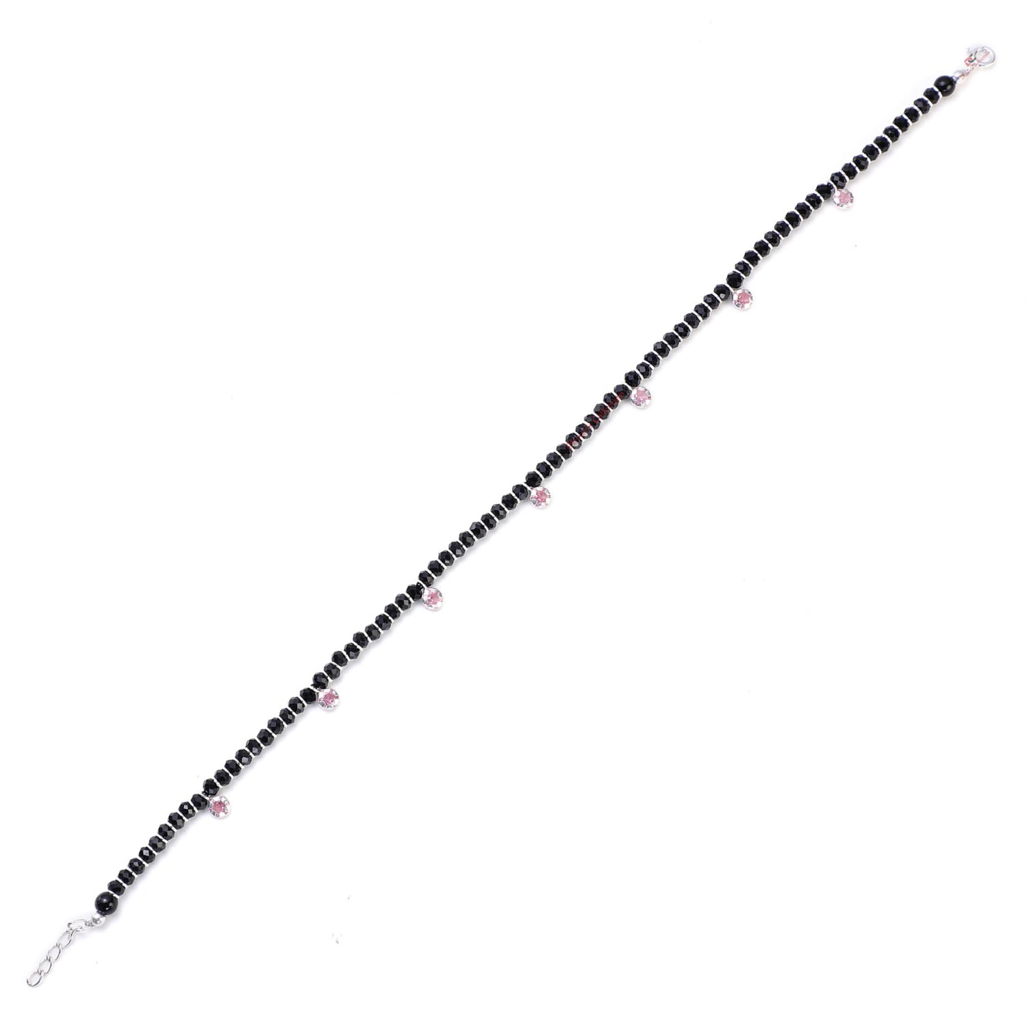 925 Sterling Silver Stylish Nazariya Anklet (Payal) with Black & Silver Crystal Beads for Women & Girls - Perfect for Weddings, Parties & Festive Occasions