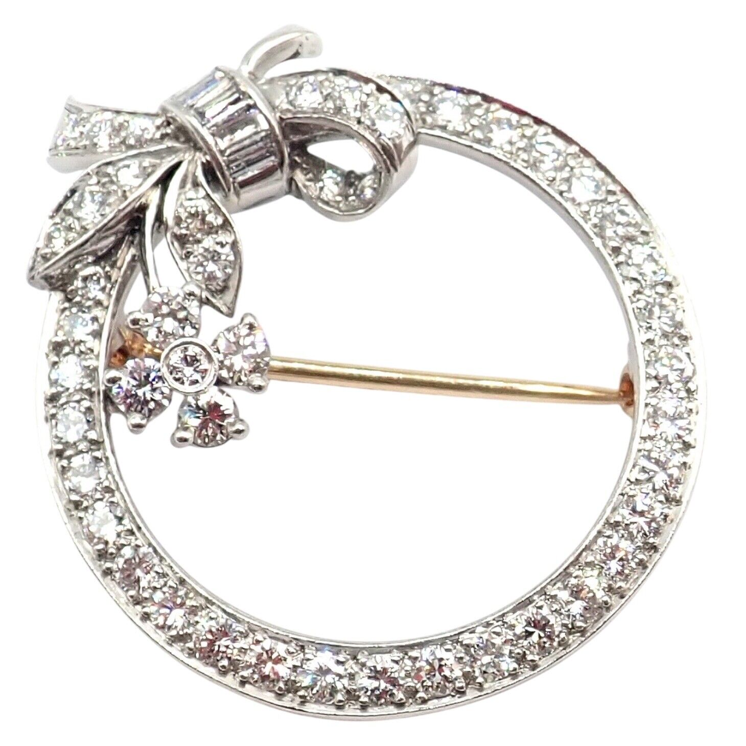 Authentic Tiffany & Co. Vintage 1920's Platinum Circle Pin Brooch with 2.1ct Diamonds - Elegant Antique Jewelry for Collectors & Special Occasions