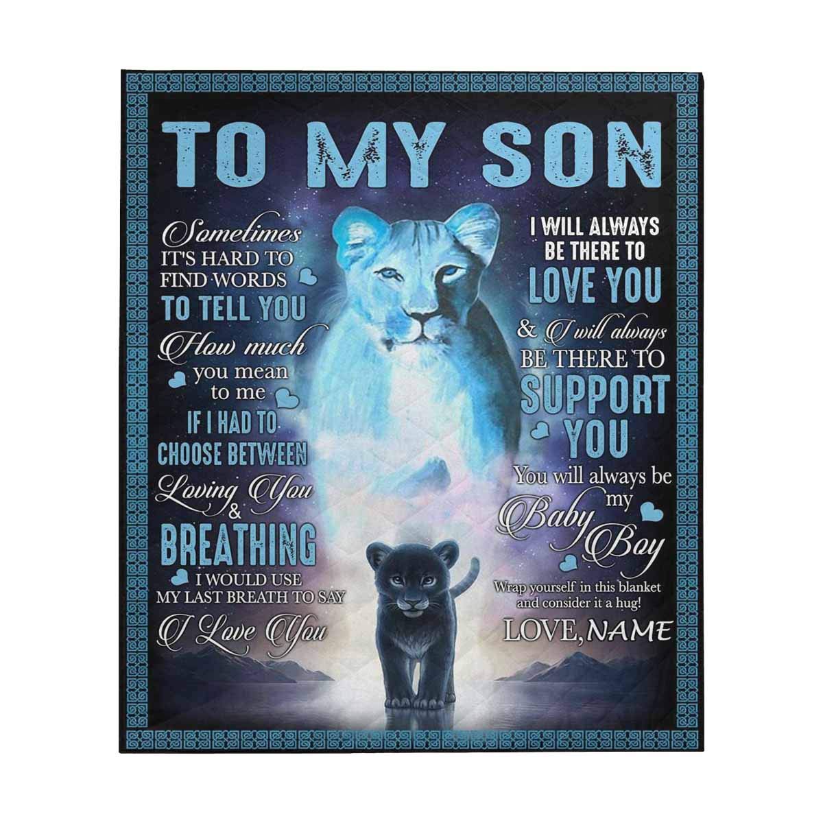 Personalized Name Throw Blanket for Son from Dad & Mom - Lion Design Twin/Queen Size 70x80 Inches - Cozy Gift for Birthday, Christmas & Family Hugs - Perfect for Bed, Sofa & Travel
