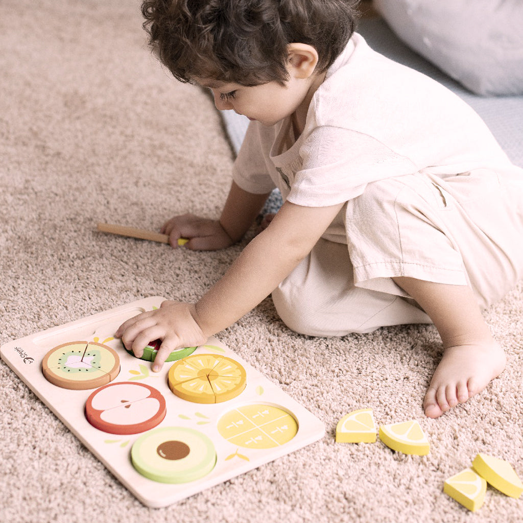 Wooden Fruit Cutting Puzzle Toy - Montessori Learning Toy for Toddlers - Educational Wooden Play Food Set for Kids - Perfect for Pretend Play, Fine Motor Skills & Early Childhood Development