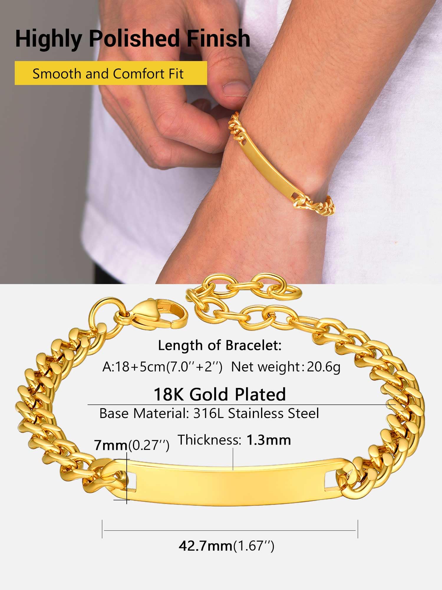 PROSTEEL Custom Engraved Bracelet for Men & Women - Stainless Steel ID Bracelet with Personalized Name, Date, Initial or Quote - Gift Box Included - Perfect for Anniversaries, Weddings & Special Occasions