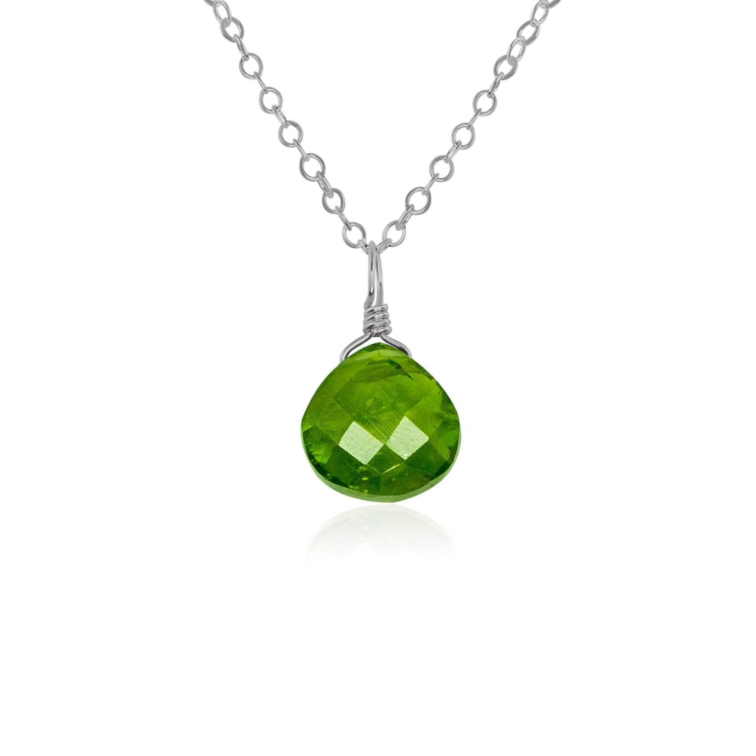 Elegant Tiny Peridot Teardrop Crystal Pendant Necklace - Dainty Green Gemstone Jewelry for Women - Perfect for Weddings, Parties & Everyday Wear