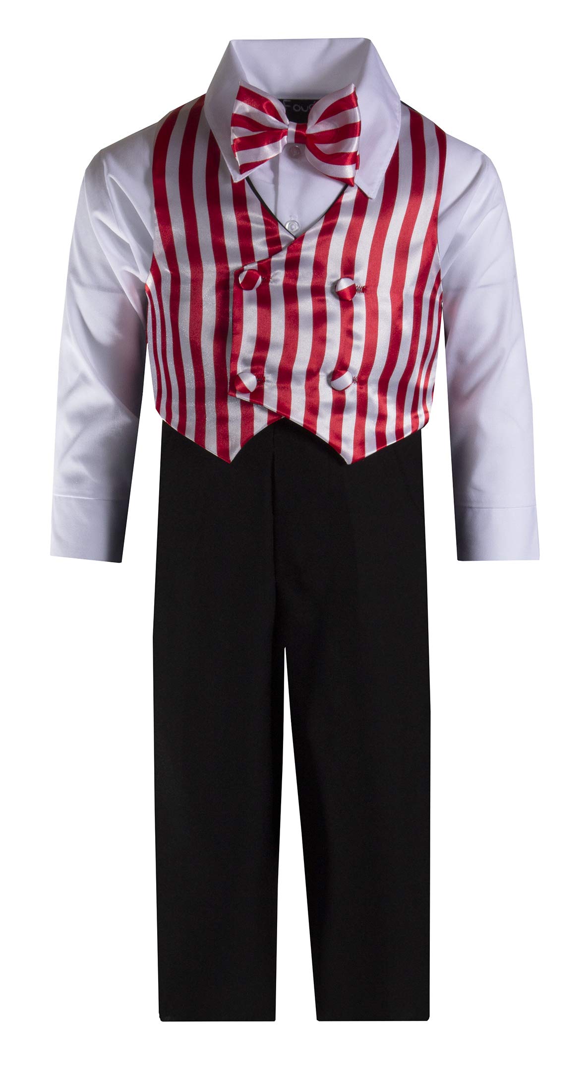 Fouger Boys Black Holiday Pant Set with Candy Cane Striped Vest - Christmas Outfit for Boys, Festive Party Wear, Family Photo Matching Clothes