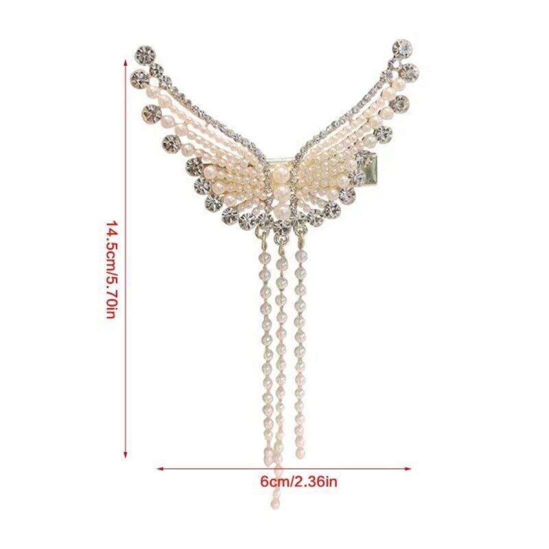 DENICRAAS Rhinestone & Faux Pearl Wing Design Hair Clips - Alloy Barrettes with Pearl Tassel for Women | Perfect for Weddings, Parties & Special Occasions