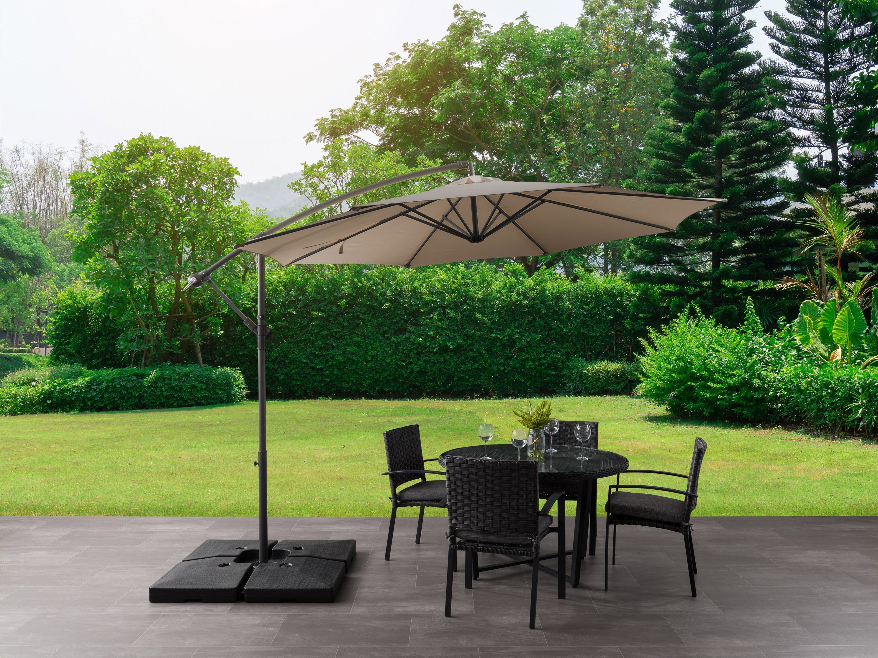 9.5ft Tilting Offset Patio Umbrella - Adjustable Cantilever Outdoor Market Umbrella with Wind Vent, 360° Rotation, UV Protection - Perfect for Poolside, Backyard, Deck, Garden and Outdoor Dining Areas (Brown)