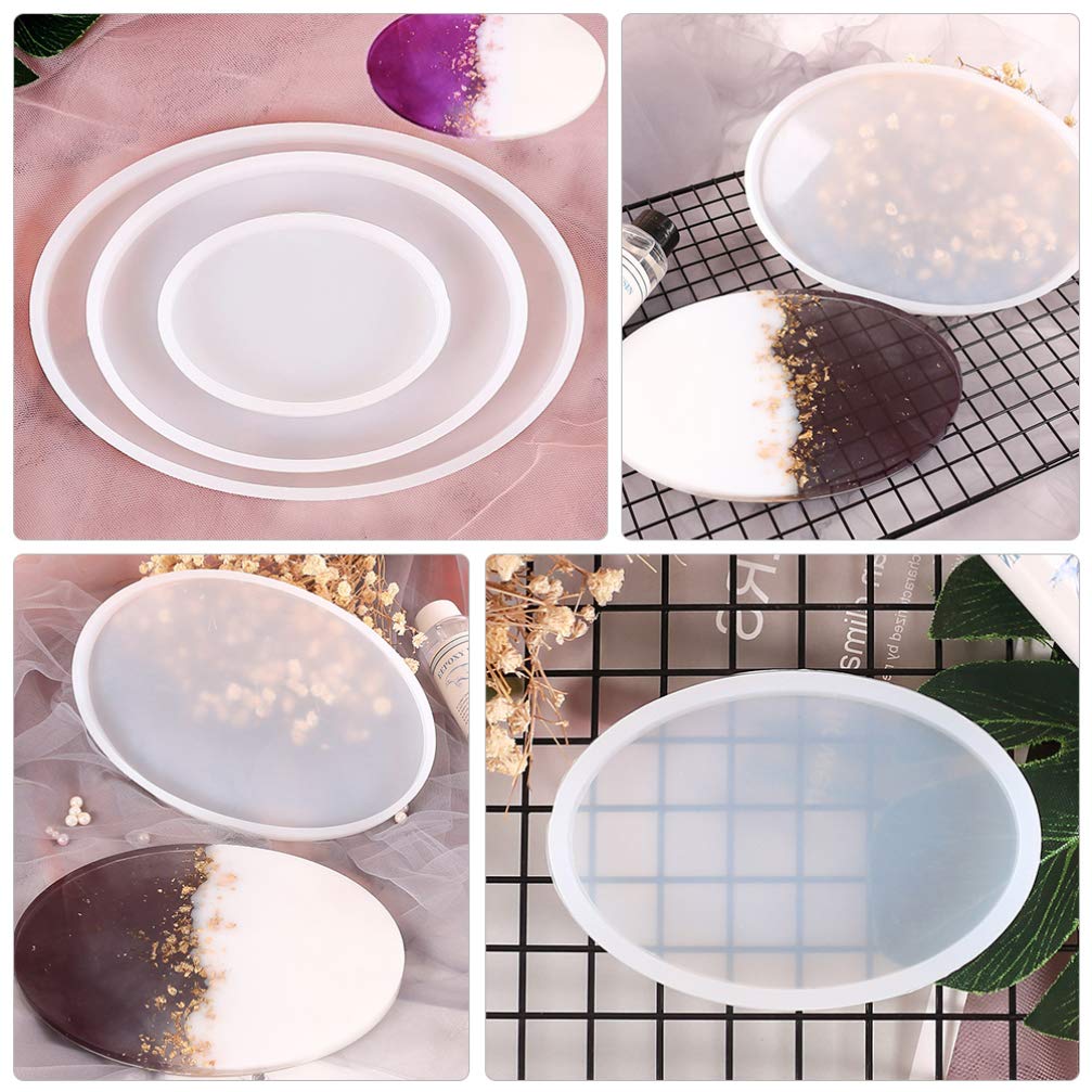 ARTIBETTER 3-Pack Silicone Resin Tray Molds - Oval Shaped Epoxy Platter & Coaster Molds for DIY Crafting, Crystal Clear Resin Casting - Perfect for Home Decor, Jewelry Displays & Gift Making