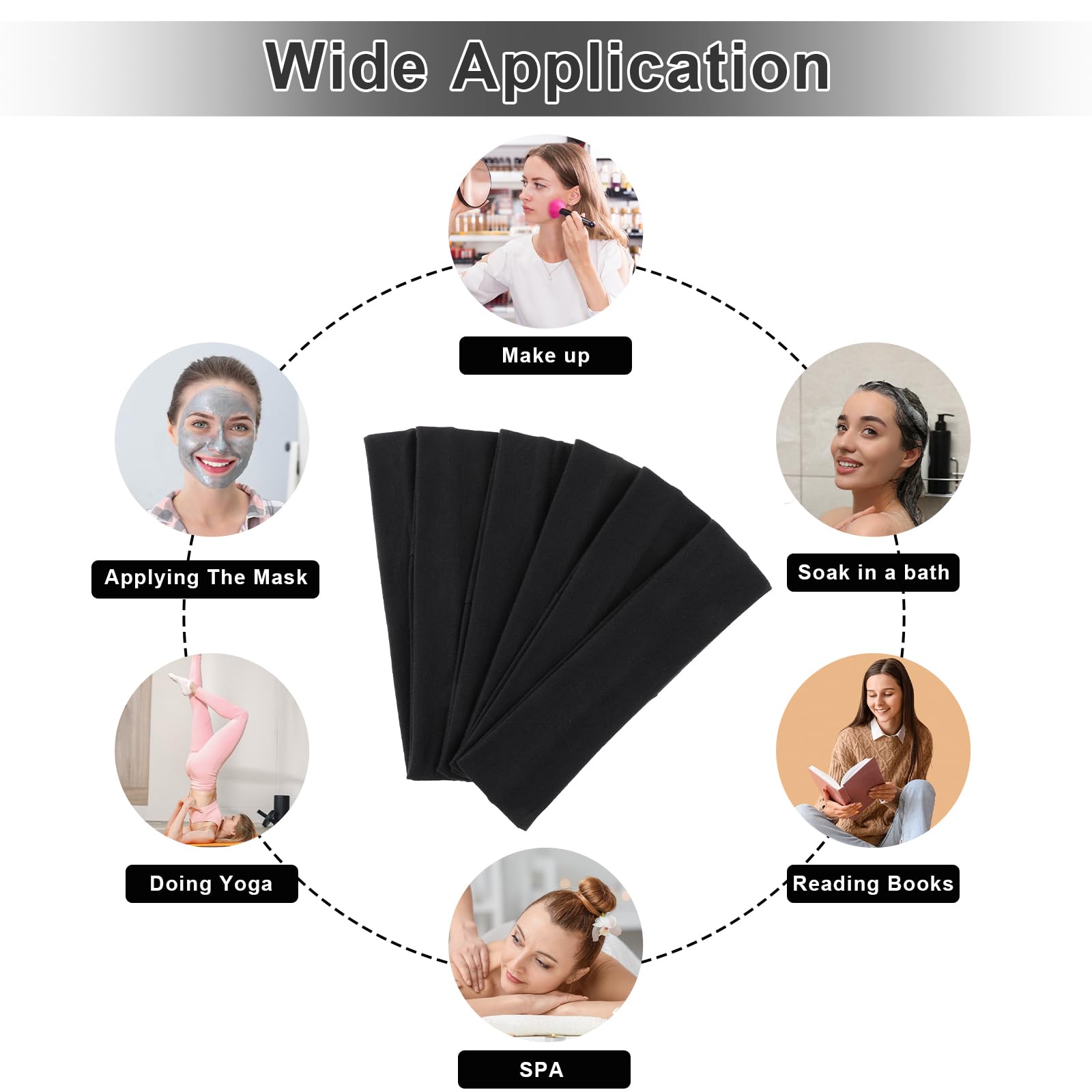 6-Pack Black & White Sports Headbands for Women - Stretchy Cotton Non-Slip Workout Headbands - Yoga, Running, Gym & Fitness Accessories - Boho Style Sweat-Wicking Hair Bandanas for Active Lifestyles