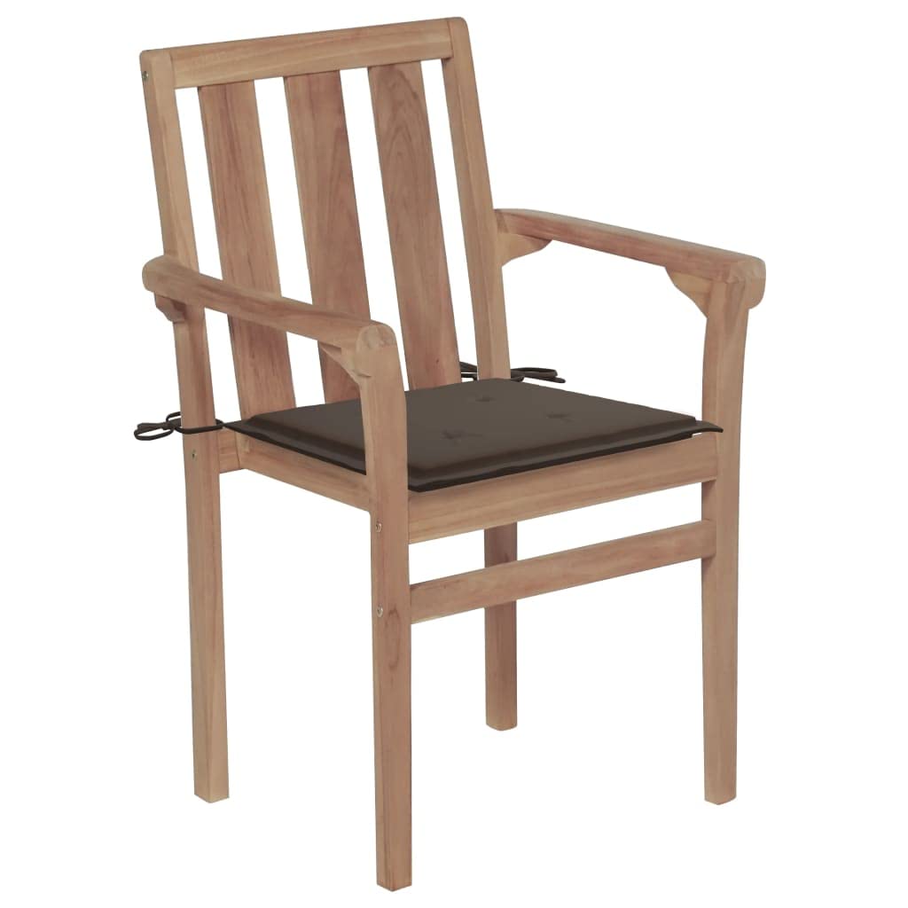 2-Piece Outdoor Patio Chairs Set - Teak Wood Dining Chairs with Taupe Cushions for Porch, Garden, Balcony, Poolside & Backyard | Perfect for Relaxing, Entertaining & Outdoor Dining