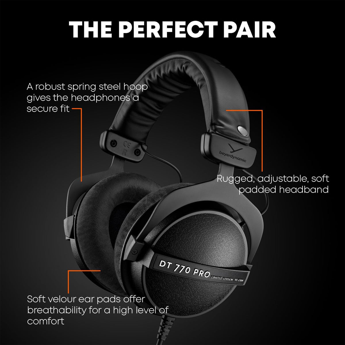 Beyerdynamic DT770 Pro 80 Ohm Limited Black Closed-Back Studio Headphones - Perfect for Recording, Mixing & Gaming