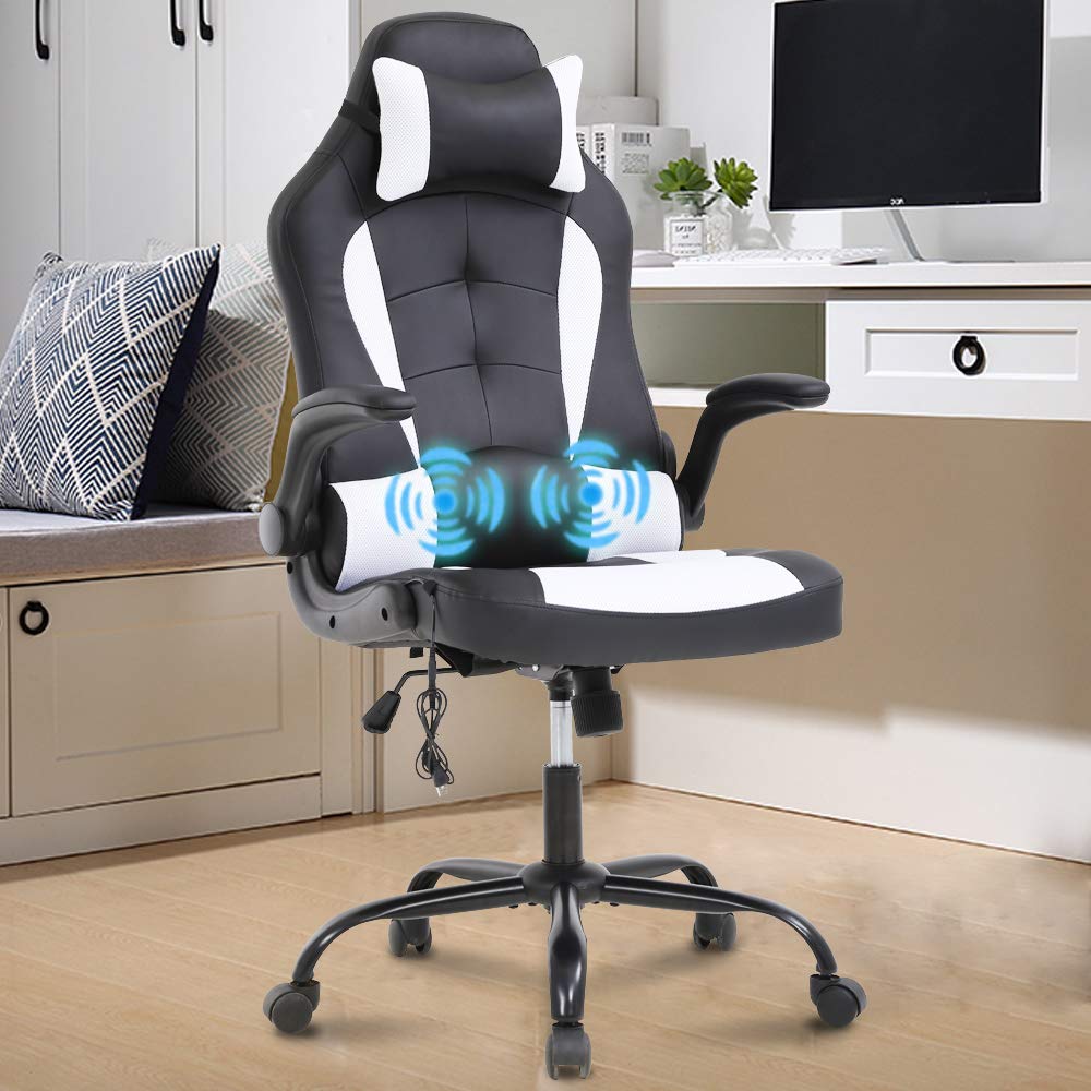 Ergonomic Massage Office Chair - PU Leather Gaming & Executive Desk Chair with Vibrator, Lumbar Support & Headrest - Perfect for Home Office, PC Gaming & Workstation Comfort