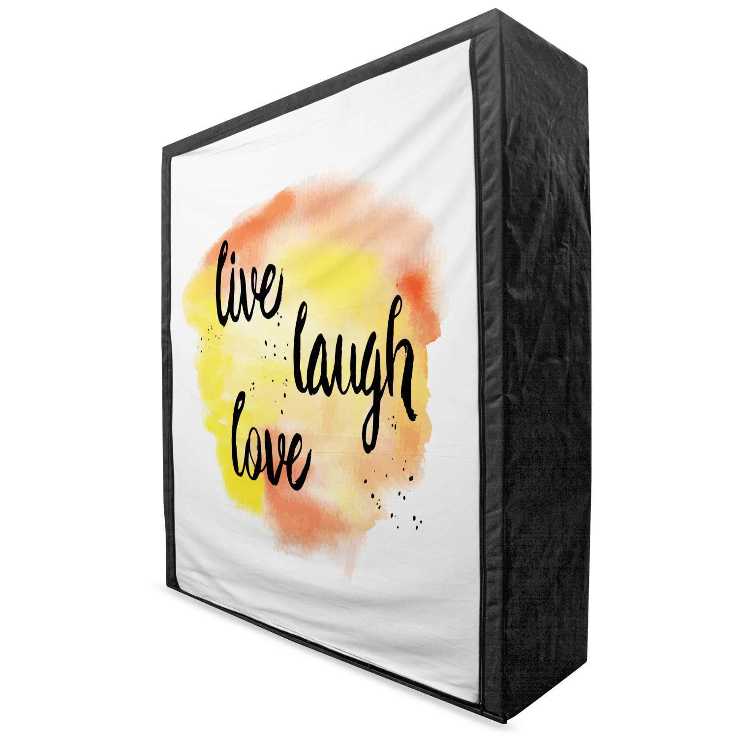 Ambesonne Live Laugh Love Portable Fabric Wardrobe - Ink Painted Style Lettering on Soft Watercolors Artwork - 59 Inch Clothing Organizer with Shelves - Yellow Coral Black - Perfect for Bedroom, Closet & Dorm Organization