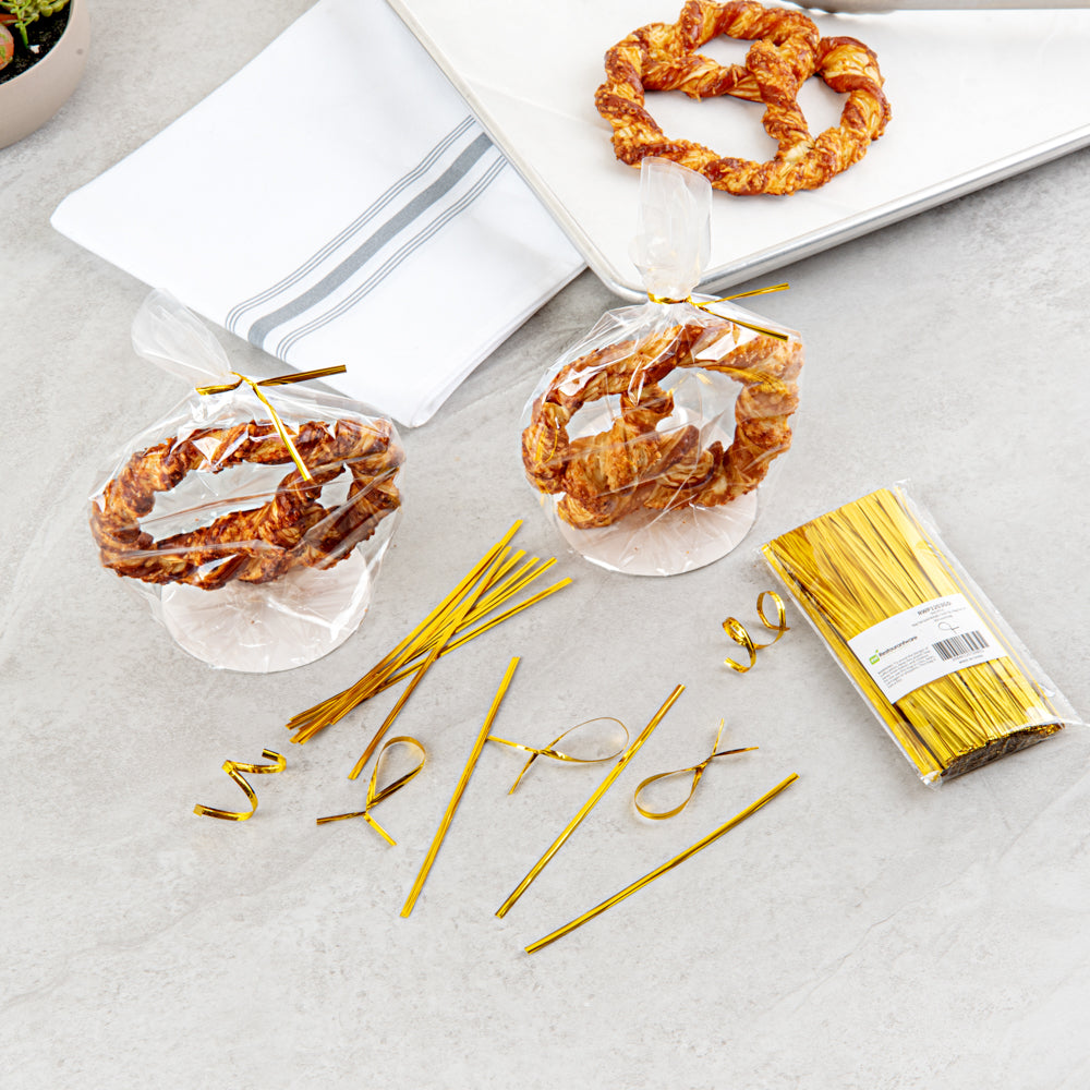 Premium Gold Metallic Twist Ties for Bags - 500 Count Box | Secure & Decorative Bag Closures for Food Storage, Gift Wrapping & Organizing