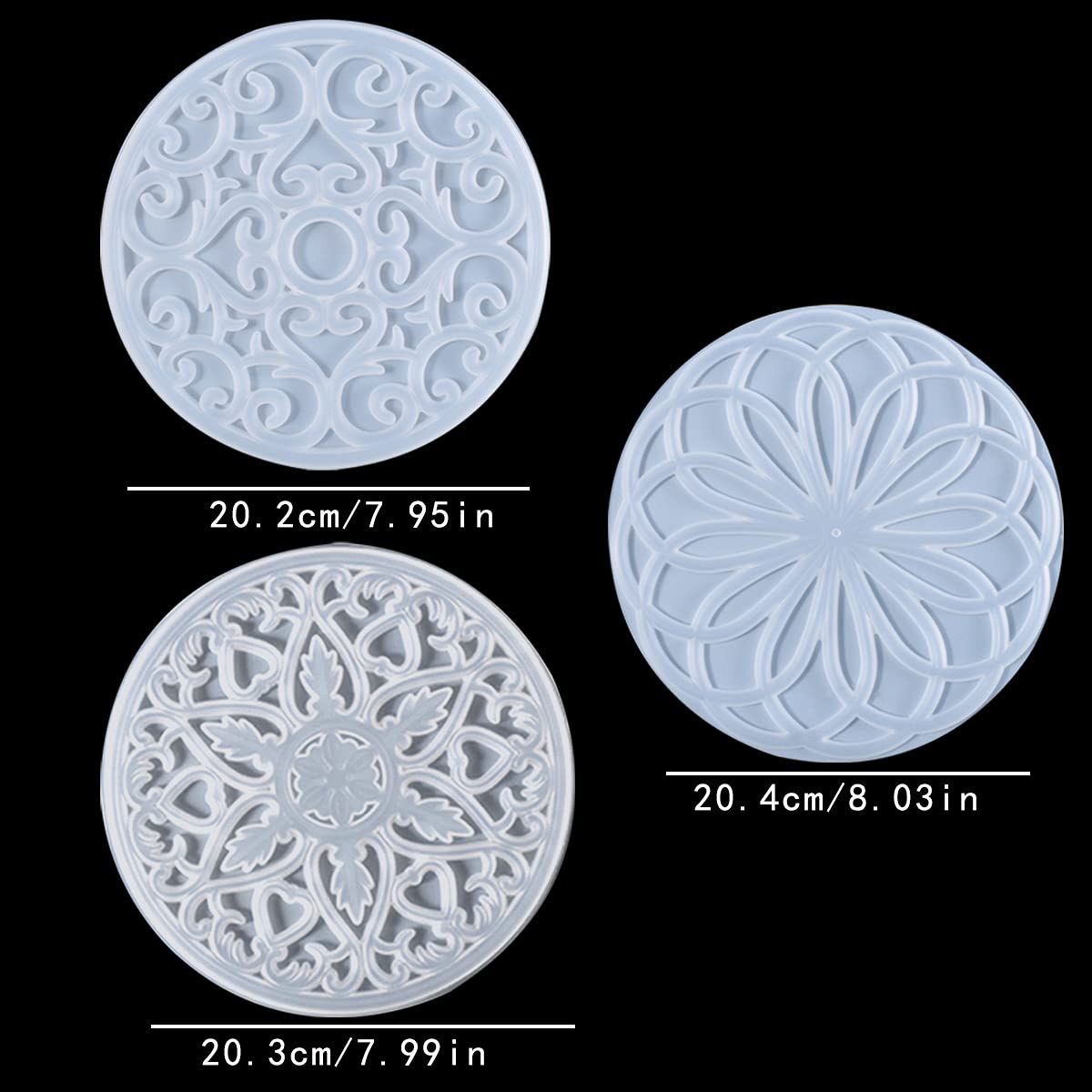 3-Piece Large Silicone Coaster Molds for Resin Casting - Round Mandala Epoxy Molds Set for DIY Carved Hollow Cup Mats - Perfect for Home Decor, Gifts & Craft Projects
