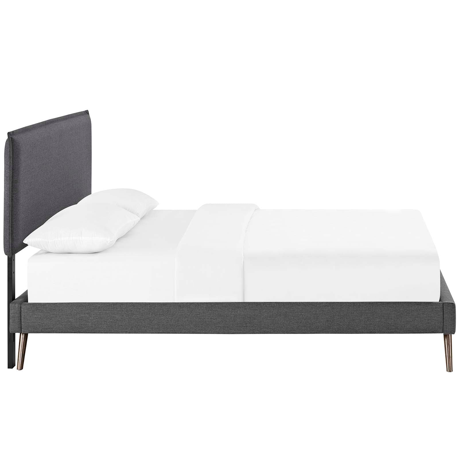 Amaris Fabric Upholstered Platform Bed Frame with Round Splayed Legs - Modern Bedroom Furniture for Small Spaces & Guest Rooms