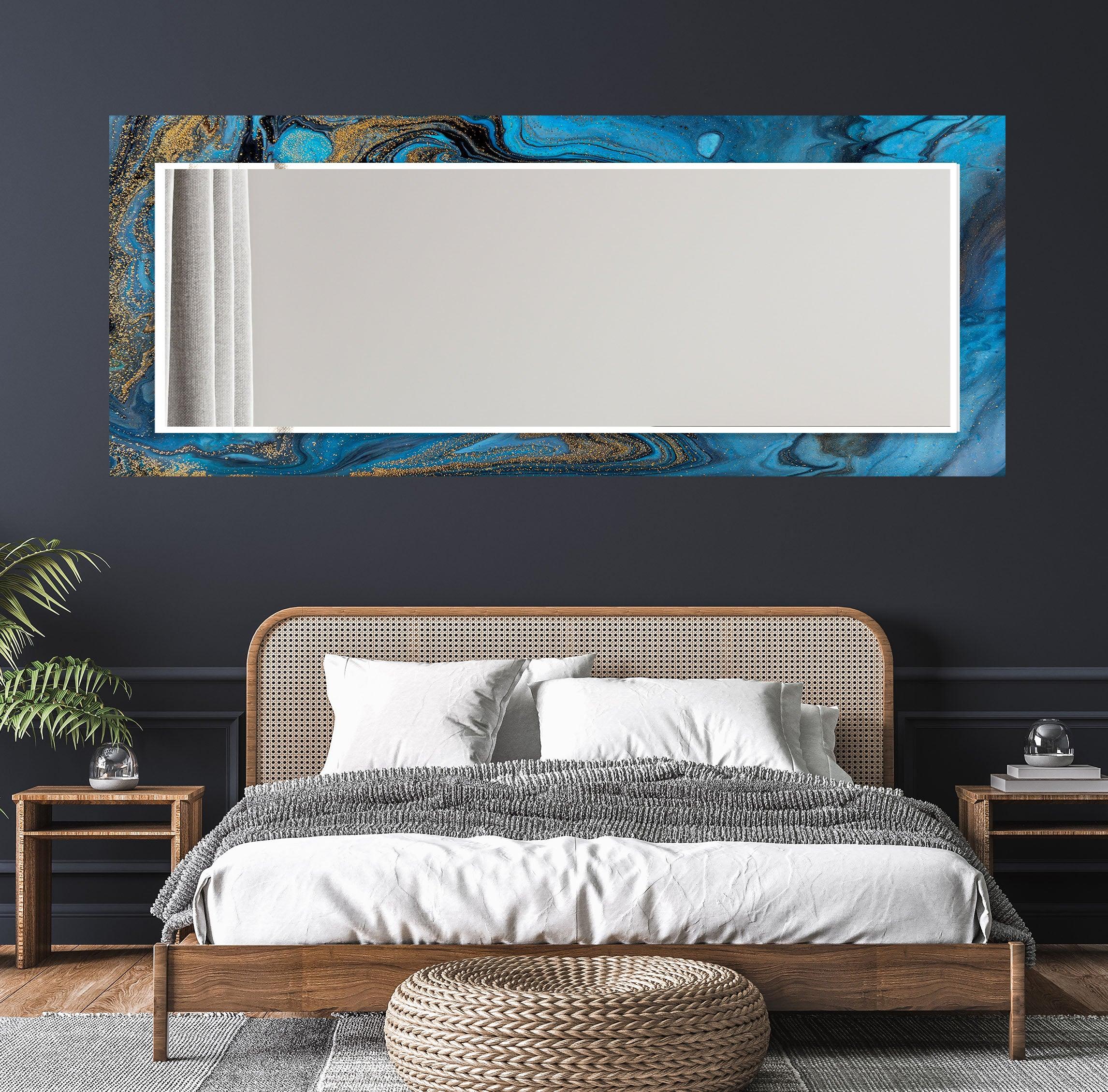 Blue Golden Epoxy Design Wall Mirror - Modern Decorative Bathroom & Bedroom Mirror - Perfect for Home Decor, Vanity, and Living Room