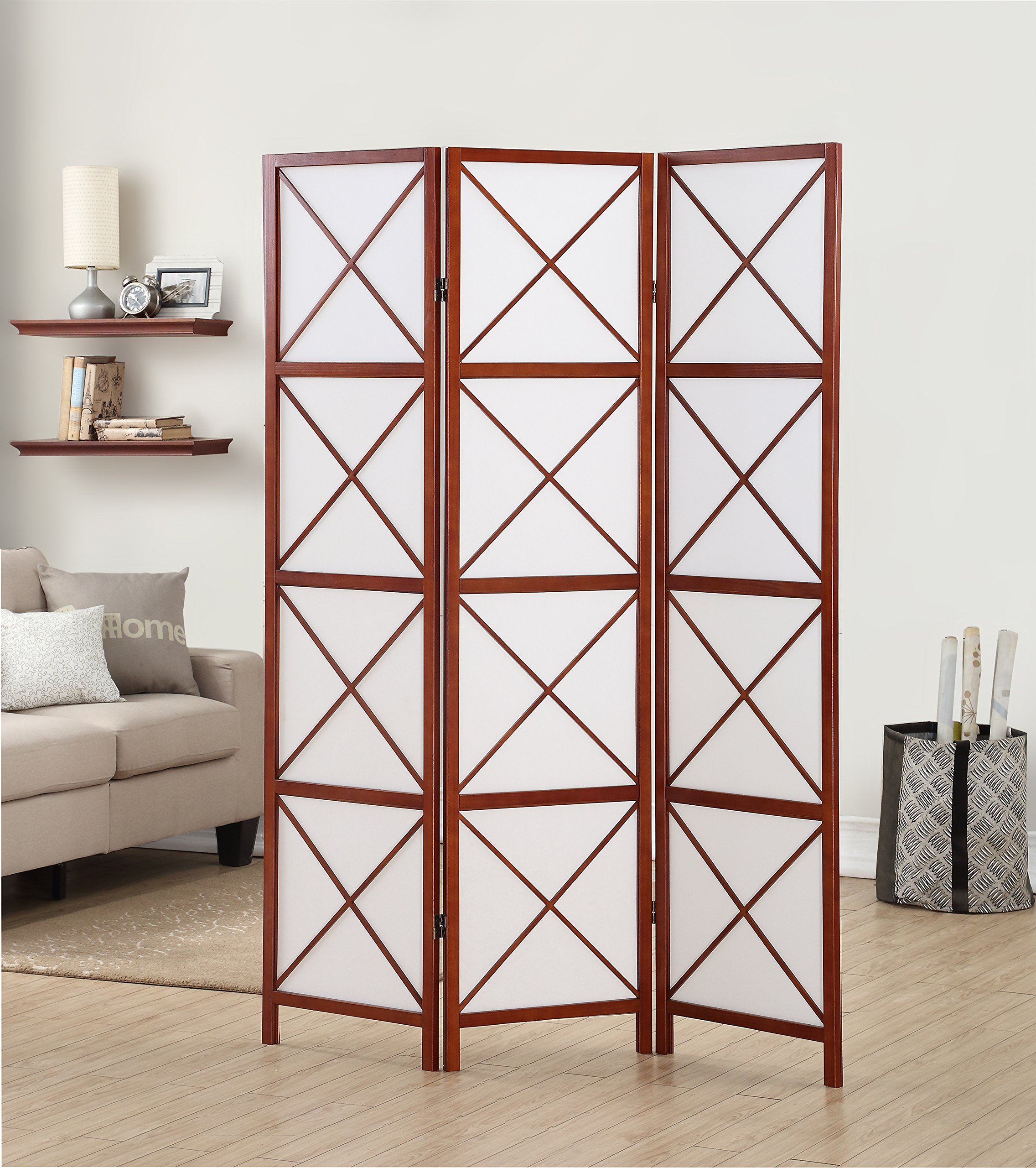 Roundhill Furniture 3-Panel Wooden Room Divider - Walnut Finish for Home Office, Bedroom Privacy & Space Partition - Perfect for Studio Apartments and Open Floor Plans