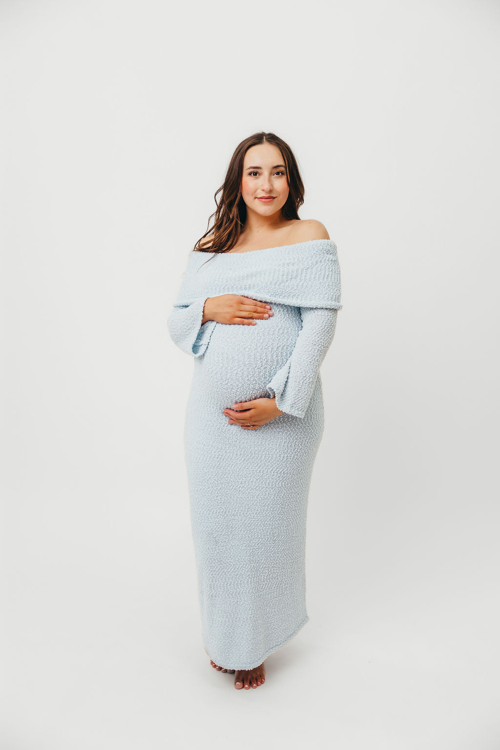 Nora Knit Maxi Dress in Dusty Blue - Bump Friendly Maternity Dress for Women | Comfortable Stretchy Long Dress for Pregnancy, Nursing & Everyday Wear