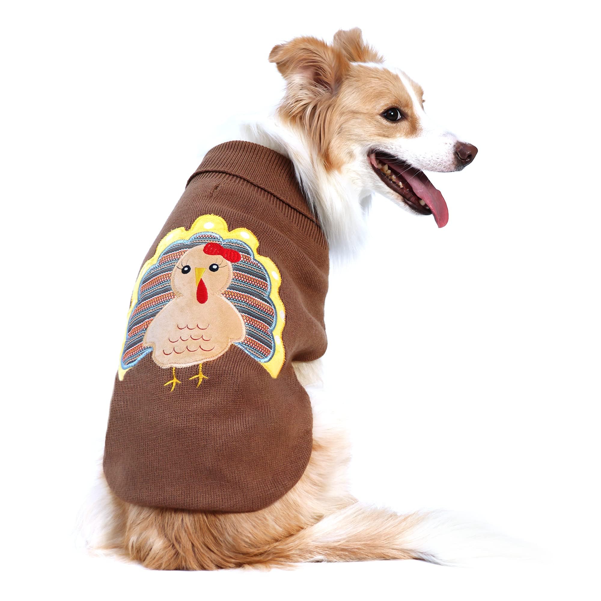 Thanksgiving Dog Sweater - Classic Knit Turkey Pattern Pet Shirt with Hole for Small, Medium & Large Dogs | Warm Winter Dog Clothes for Indoor & Outdoor Activities