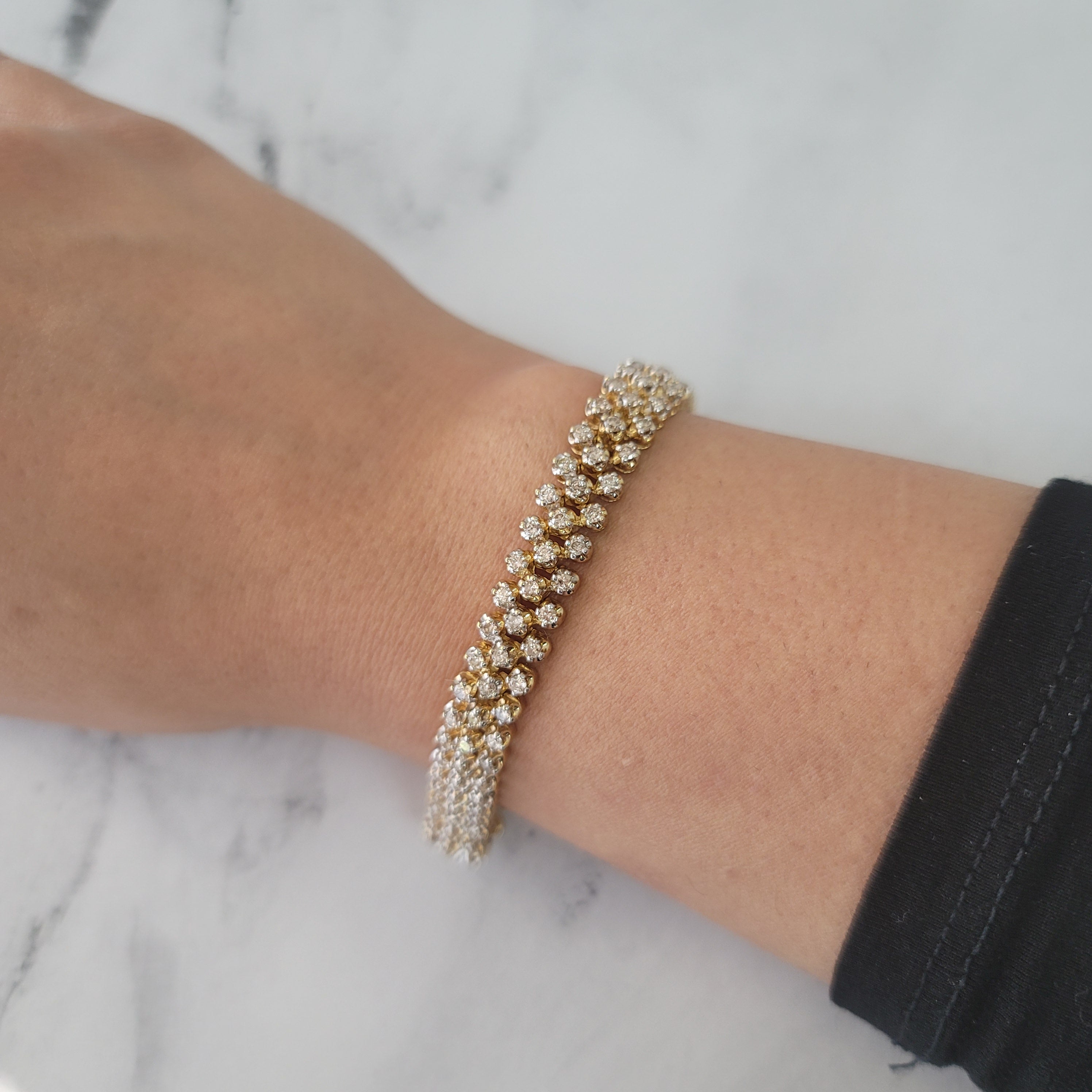 4 Carat 3-Row Diamond Cluster Tennis Bracelet in 14K Yellow Gold - Elegant Jewelry Gift for Women, Perfect for Weddings, Anniversaries & Special Occasions