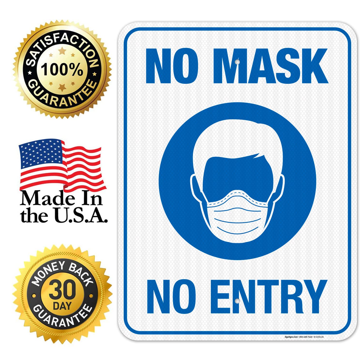 3M EGP Reflective 'Mask Required' & 'No Mask No Entry' Aluminum Signs - 18x24 Inches, .080 Thick, Fade Resistant for Indoor/Outdoor Use - Easy Mounting, Made in USA - Perfect for Stores, Offices & Public Spaces