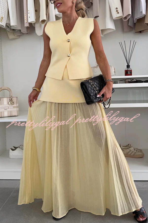 Elegant Knit & Tulle Elastic Waist Pleated Maxi Skirt for Women - Boho Chic Flowy Long Skirt for Summer, Beach, Parties & Special Occasions