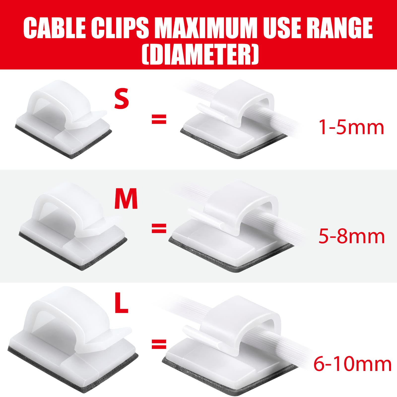 100-Pack Blulu Adhesive Cable Clips - Heavy Duty Wire Organizers for Home & Office, Outdoor String Light Hooks, Cord Management Solution (Perfect for Christmas Decorations, Garage Organization & Desk Cable Management)