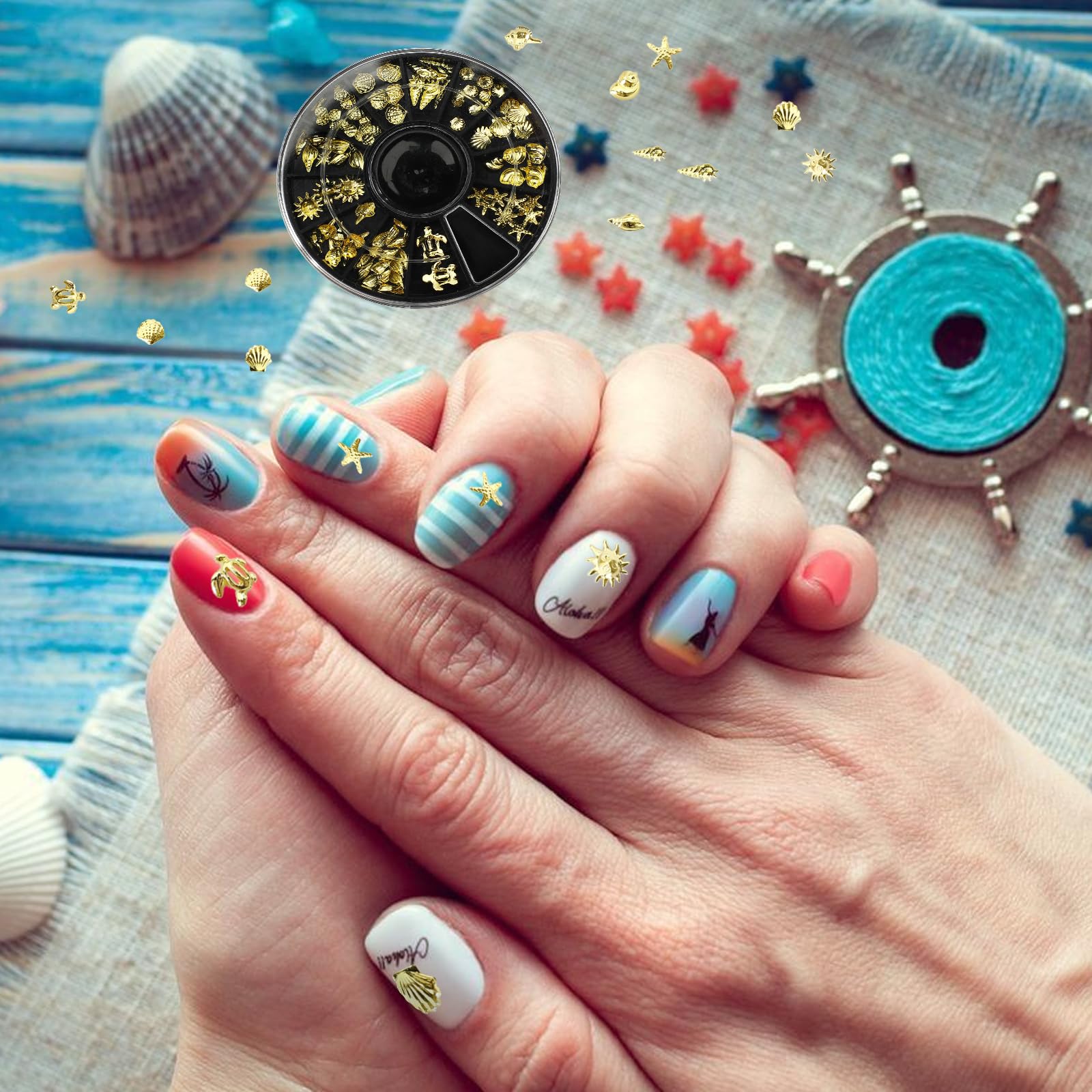 2-Pack 3D Ocean Nail Art Charms - Starfish & Seashell Nail Decals, Alloy Nail Gems for DIY Manicure (Gold & Silver) | Perfect for Beach-Themed Nails, Summer Nail Designs & Nail Art Competitions