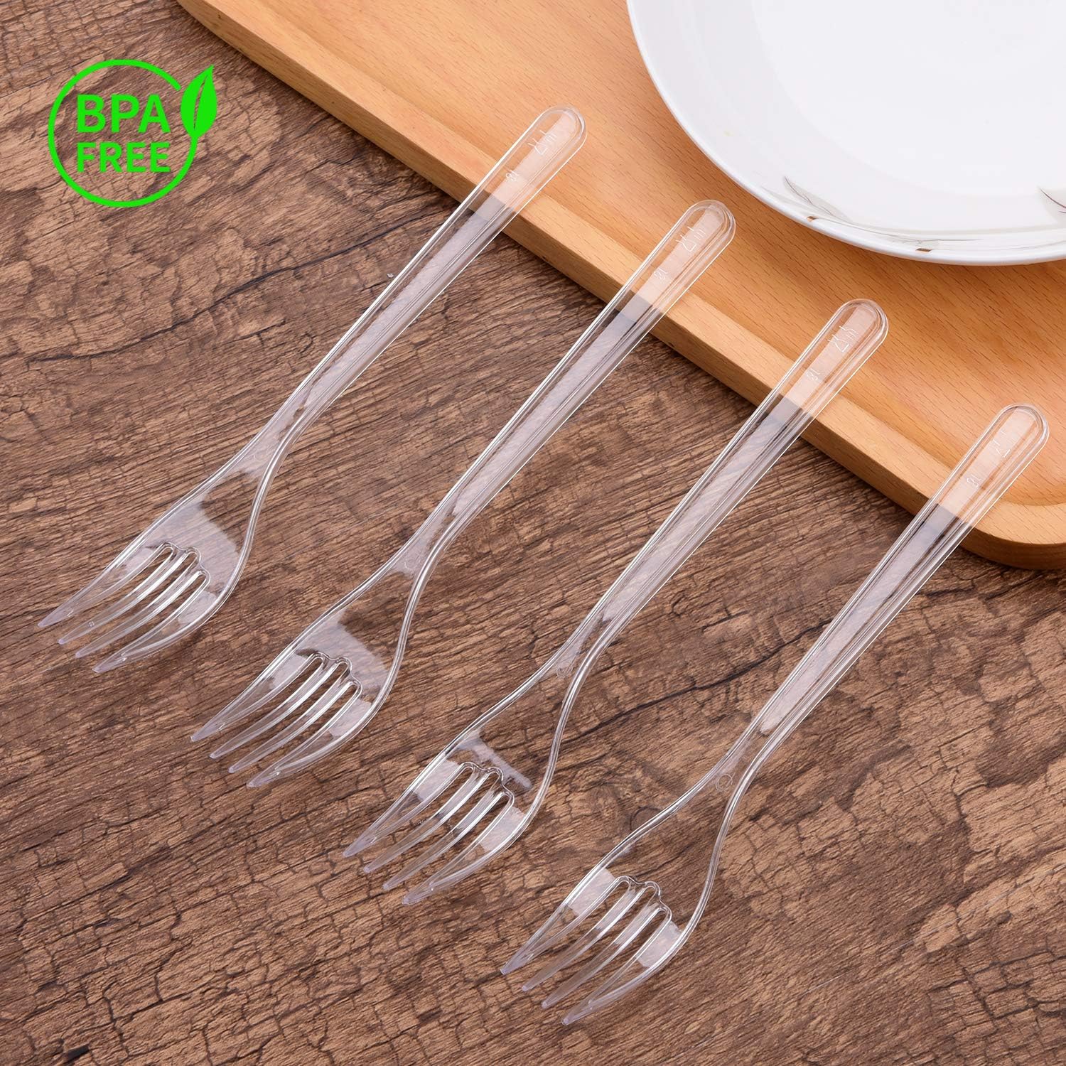 Tashibox 350 Count Heavy Duty Clear Plastic Forks - BPA-Free, Heat Resistant, Durable Disposable Cutlery for Parties, Picnics, Catering & Events | Bulk Plastic Forks for BBQ, Wedding & Office Use